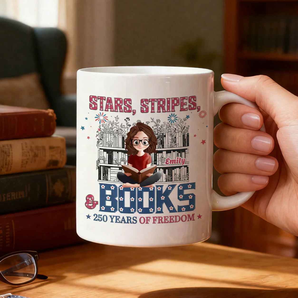 Stars & Stripes & Books - Personalized Ceramic Mug - Image 2