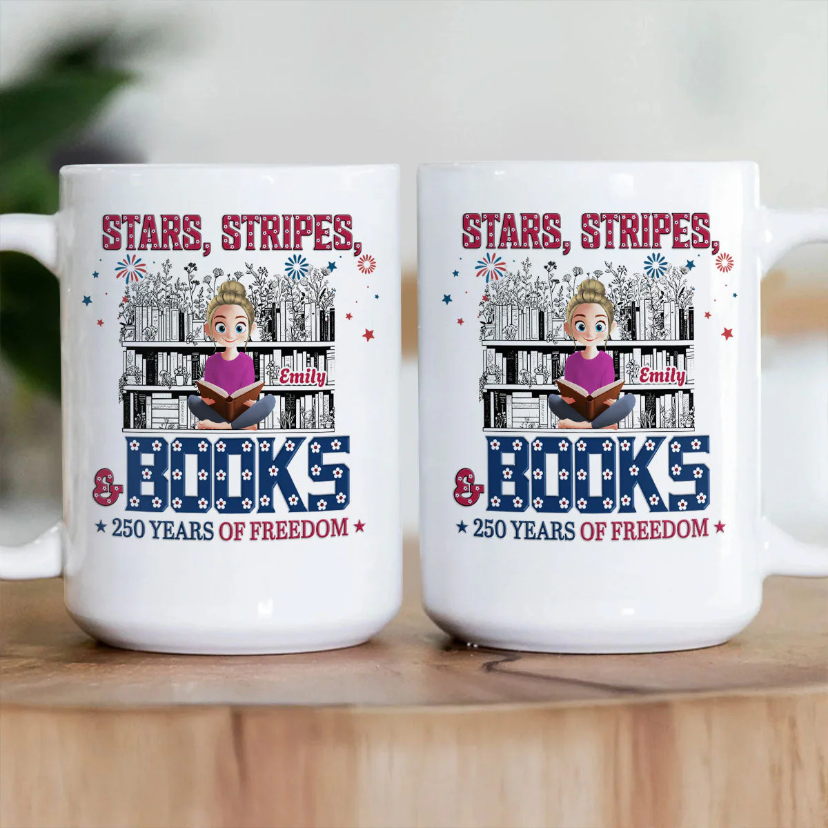 Stars & Stripes & Books - Personalized Ceramic Mug - Image 3
