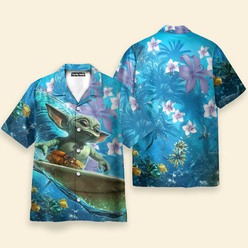 Starwars Baby Yoda Surfing - Hawaiian Shirt For Men, Women, Kids - Image 2