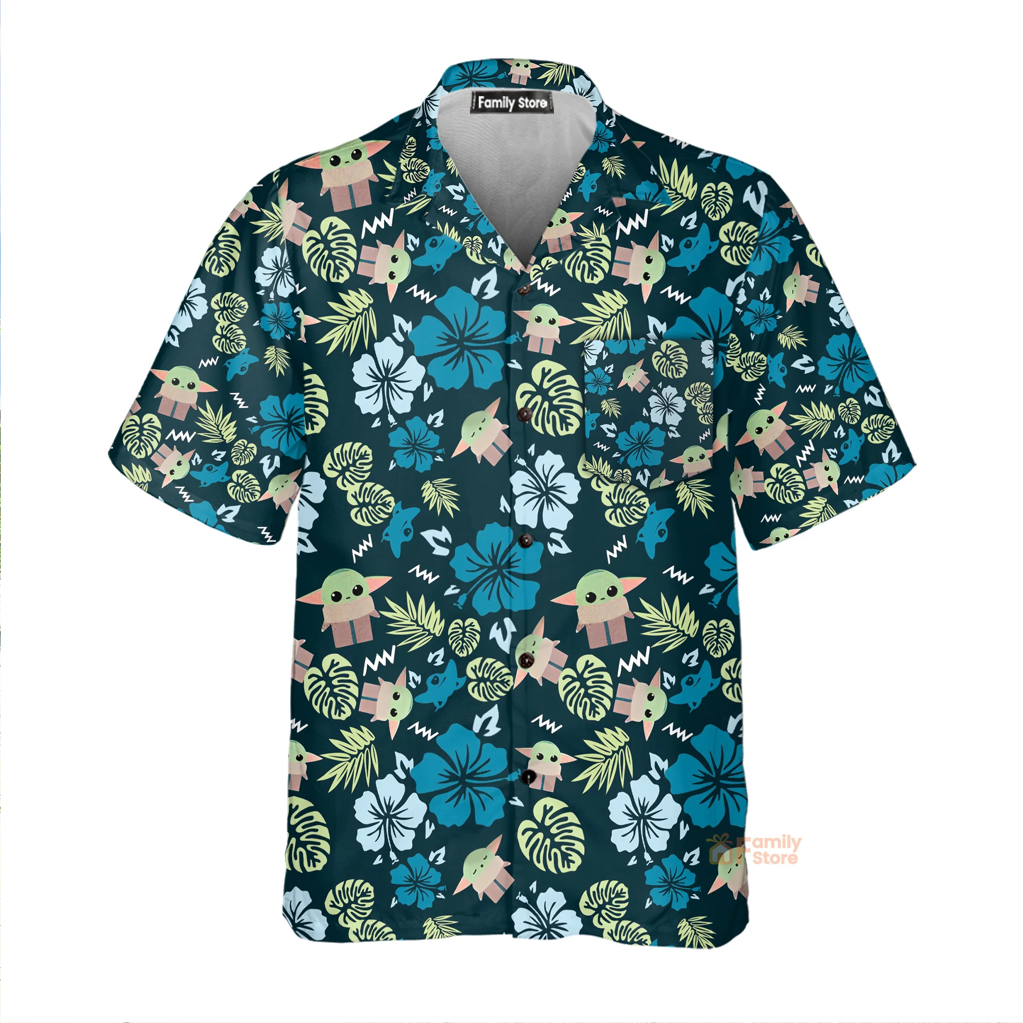 Starwars Grogu Baby Yoda Tropical Leaves- Hawaiian Shirt For Men, Women, Kids - Image 2