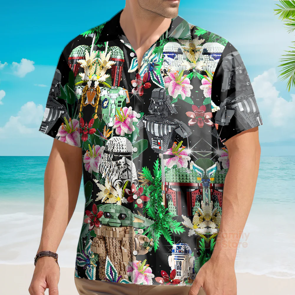 Star wars Lego Baby Yoda, Darth Vader and Stormtroopers Hawaiian Shirt - Image 3
