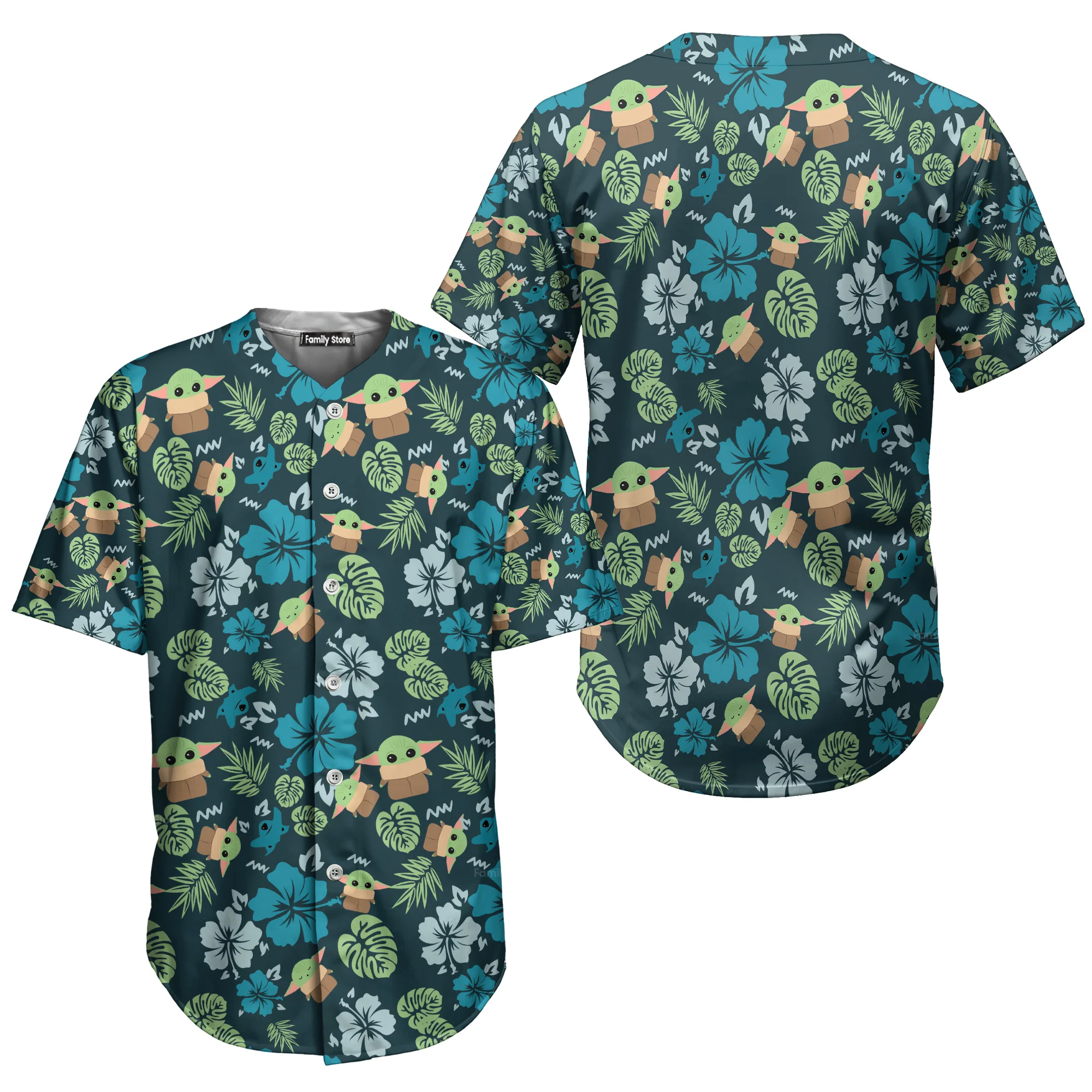 Starwars The Mandalorian Grogu Baby Yoda Leaves - Baseball Jersey - Christant Gift For Him - Family Store