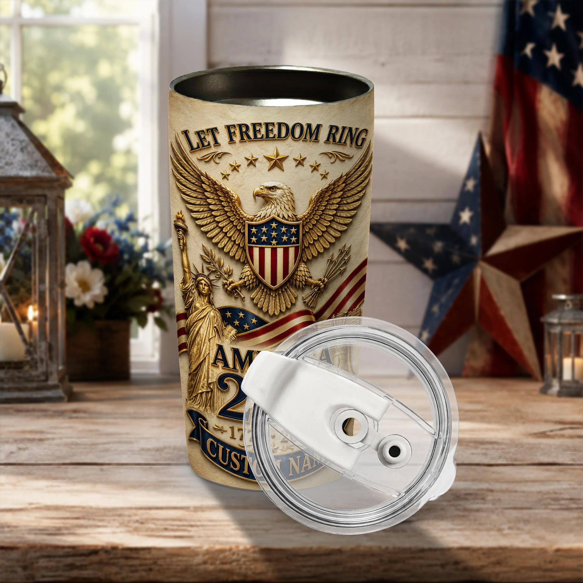 Statue of Liberty 1776–2026 America 250th Freedom - Personalized Tumbler - Gift For Patriots - Image 2