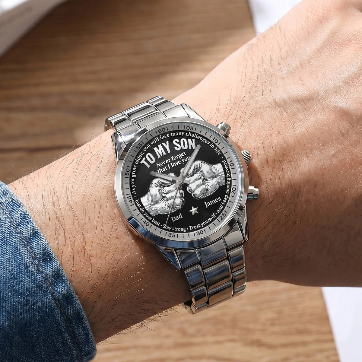 Stay Strong And Keep Moving Forward - Personalized Men's Wrist Watch - Gift For Dad, Grandpa - Image 2
