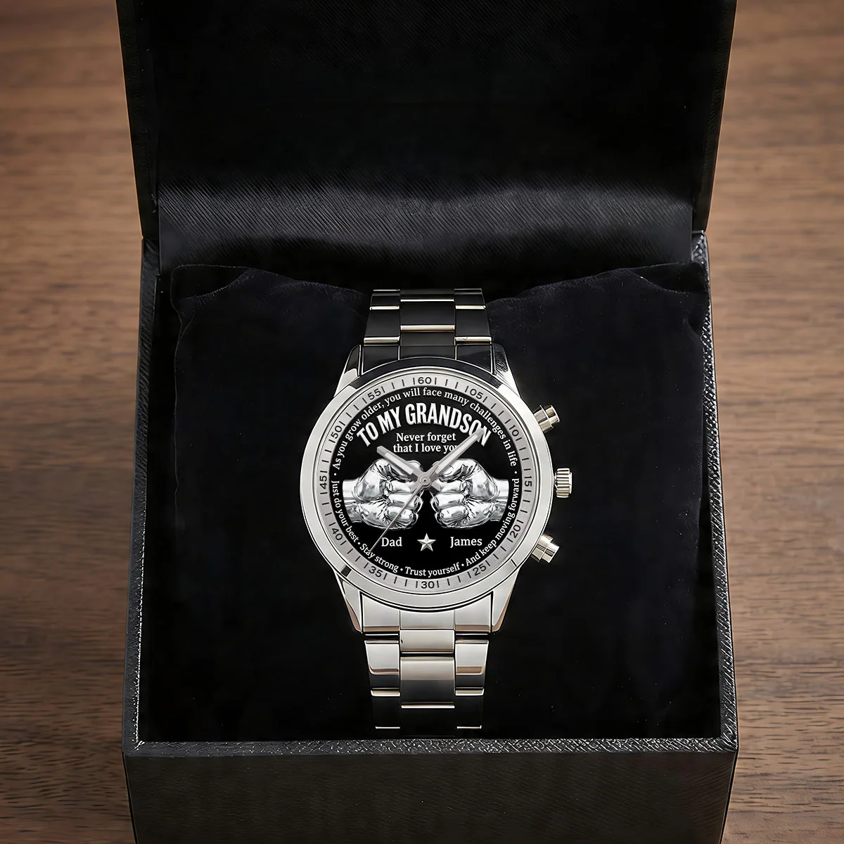 Stay Strong And Keep Moving Forward - Personalized Men's Wrist Watch - Gift For Dad, Grandpa - Image 4