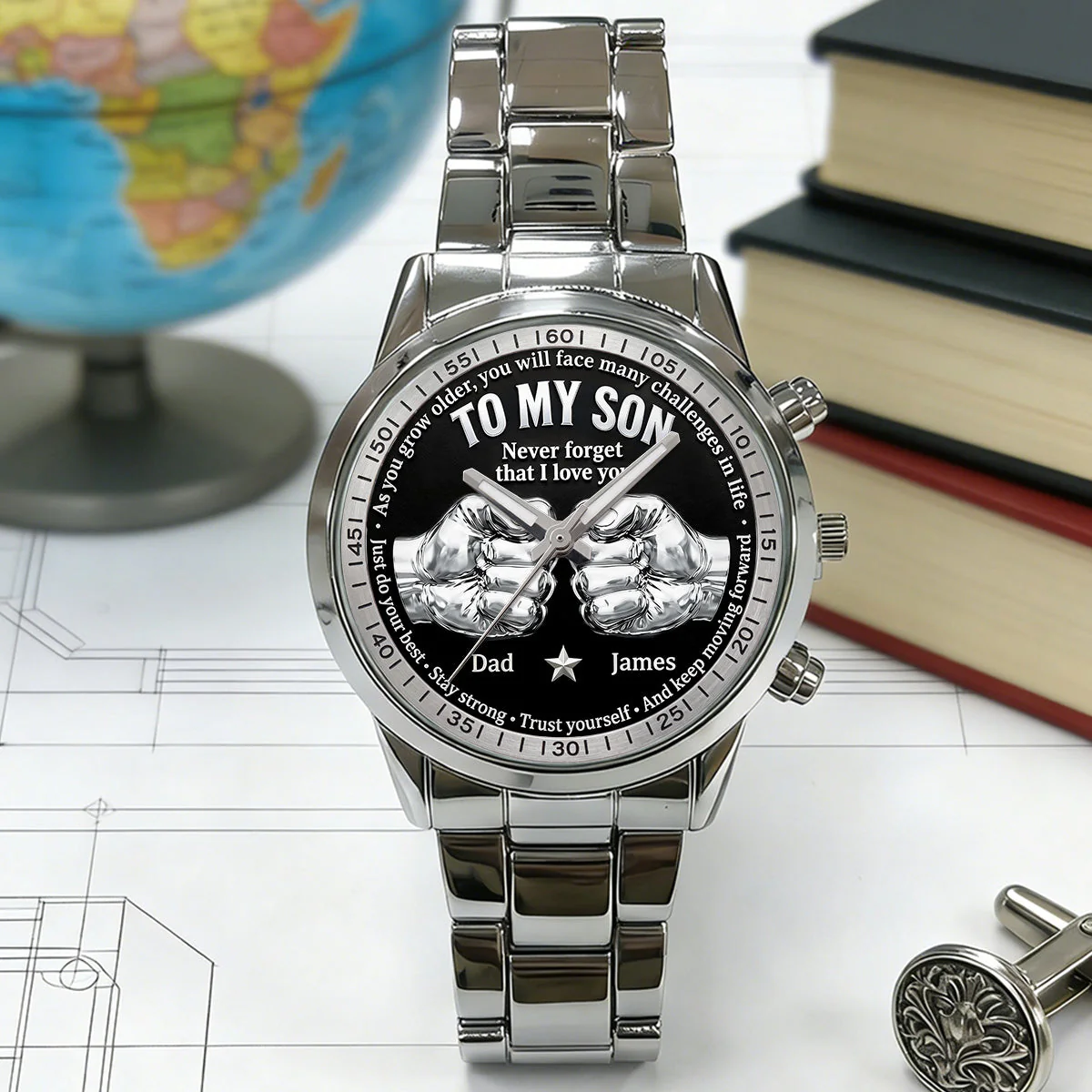 Stay Strong And Keep Moving Forward - Personalized Men's Wrist Watch - Gift For Dad, Grandpa - Image 6