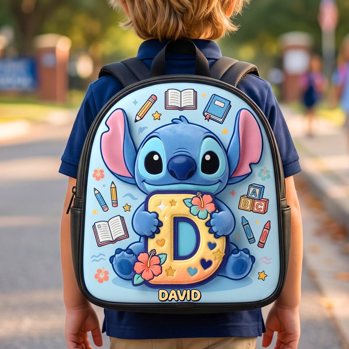 Sti Alphabet Cute Blue Alien - Personalized Backpack - Back To School Gifts - Image 4