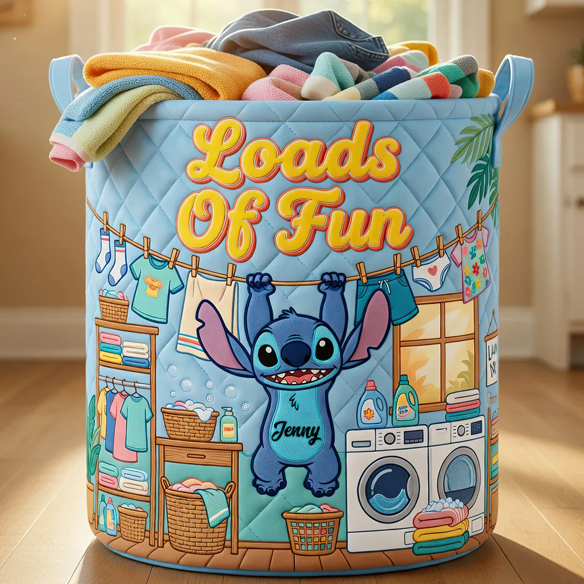 Sti Loads Of Fun - Personalized Quilted Laundry Basket - Gift For Family, Laundry Lovers - Image 2