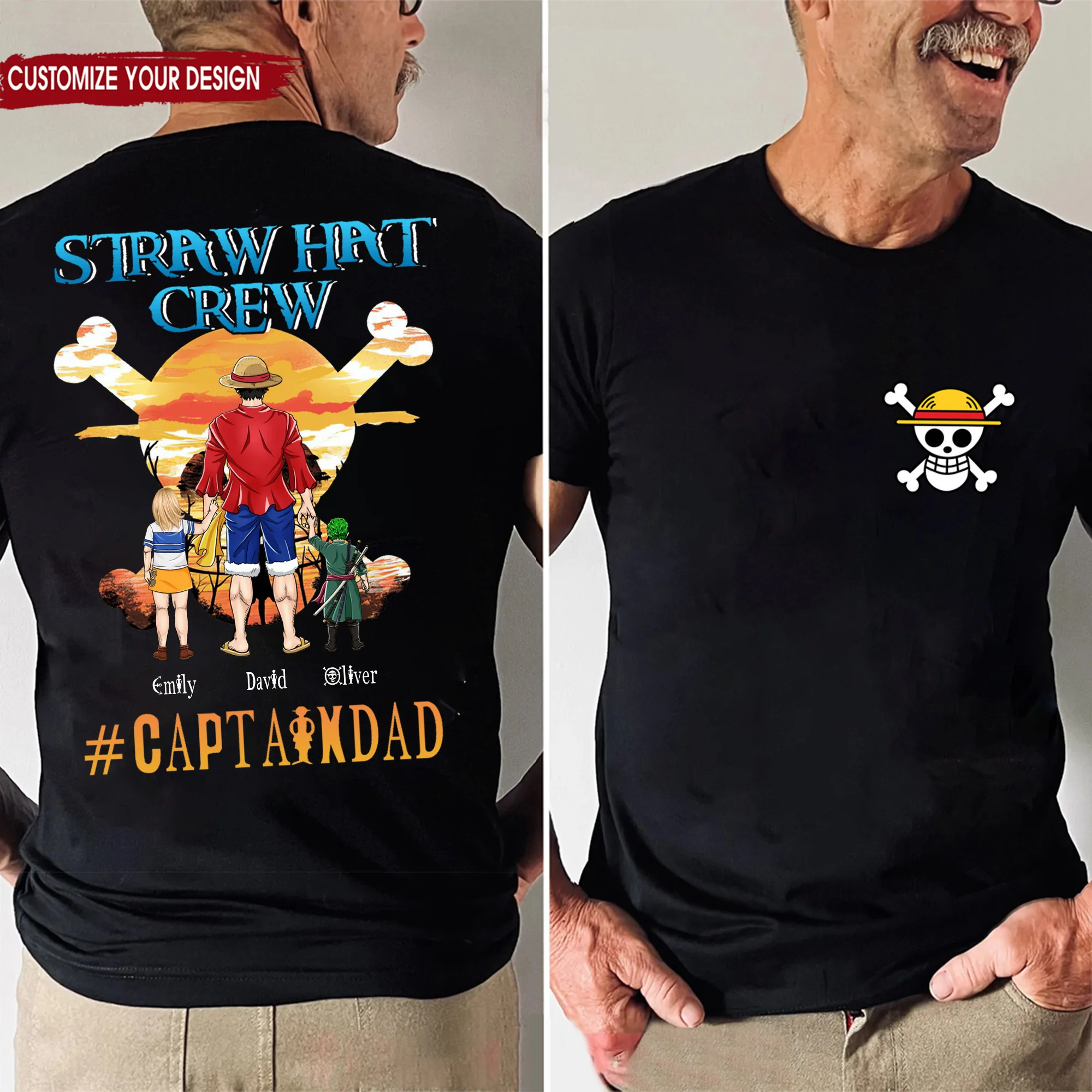 OnPi Pirate Adventure Straw Hat Crew Captain Dad - Gift For Father's Day - Personalized Shirt 2 Side - Image 2