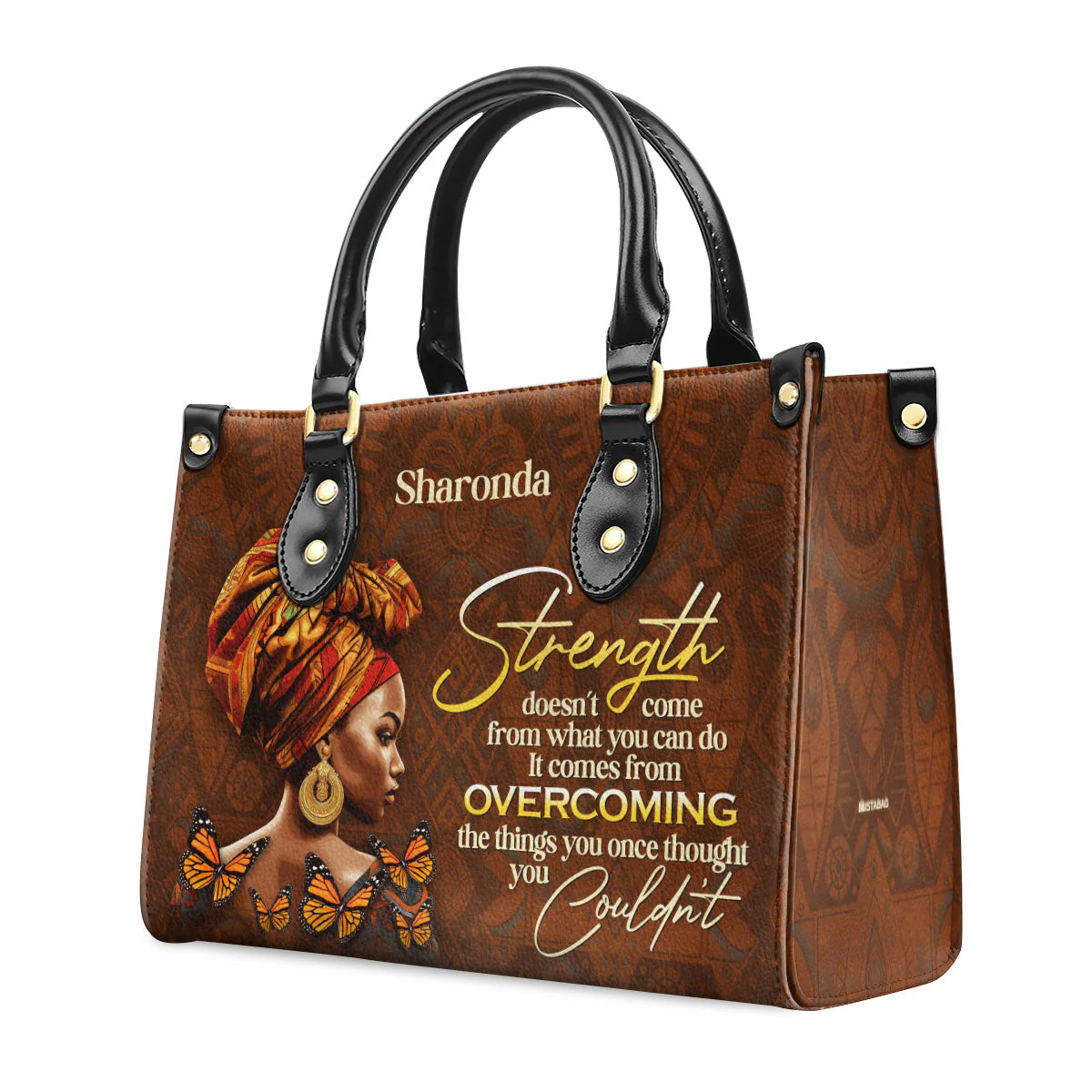 Strength Overcoming Afro Butterfly - Personalized Leather Handbag - Empowerment Gift For Her | HD95 - Image 5