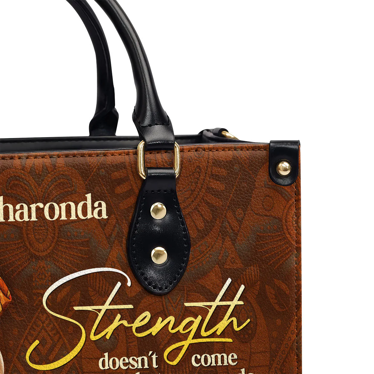 Strength Overcoming Afro Butterfly - Personalized Leather Handbag - Empowerment Gift For Her | HD95 - Image 6