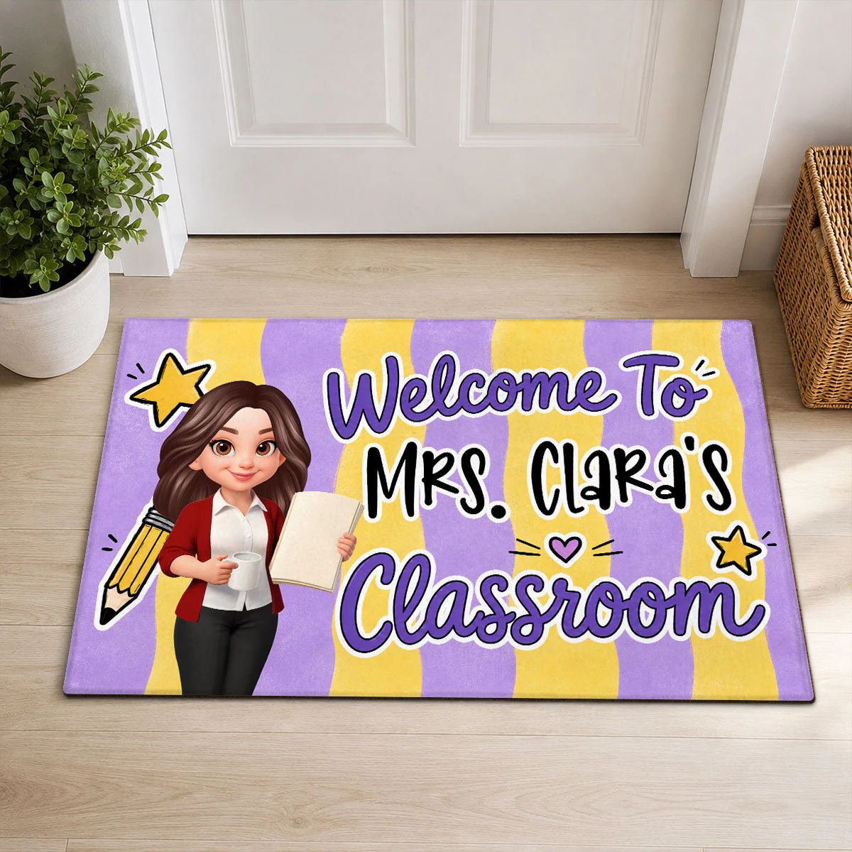 Striped Teacher Welcome To Classroom - Personalized Doormat - Gift For Teacher - Image 2