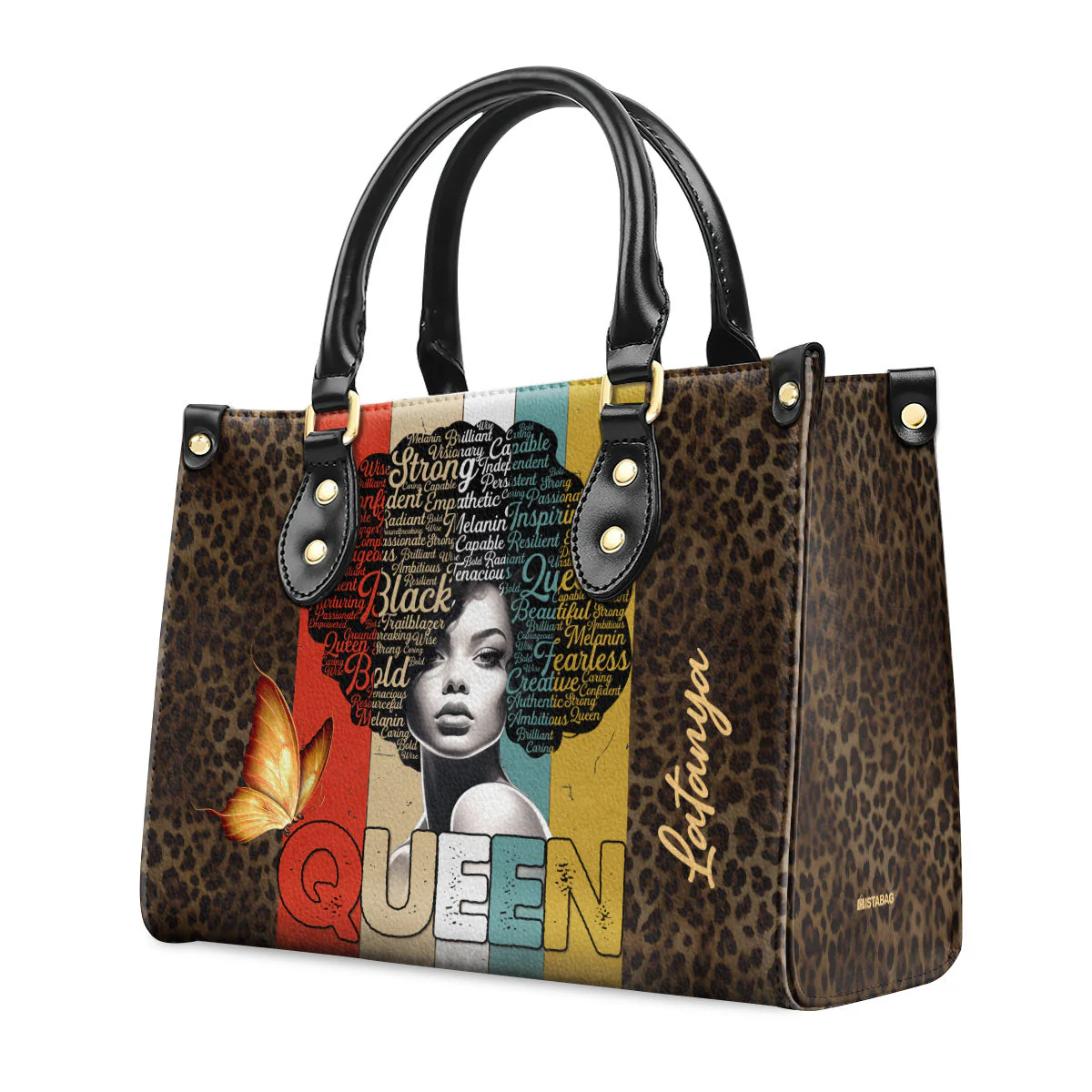 Strong Black Queen Afro Art - Personalized Leather Handbag - Inspirational Gift For Her | HD95 - Image 5
