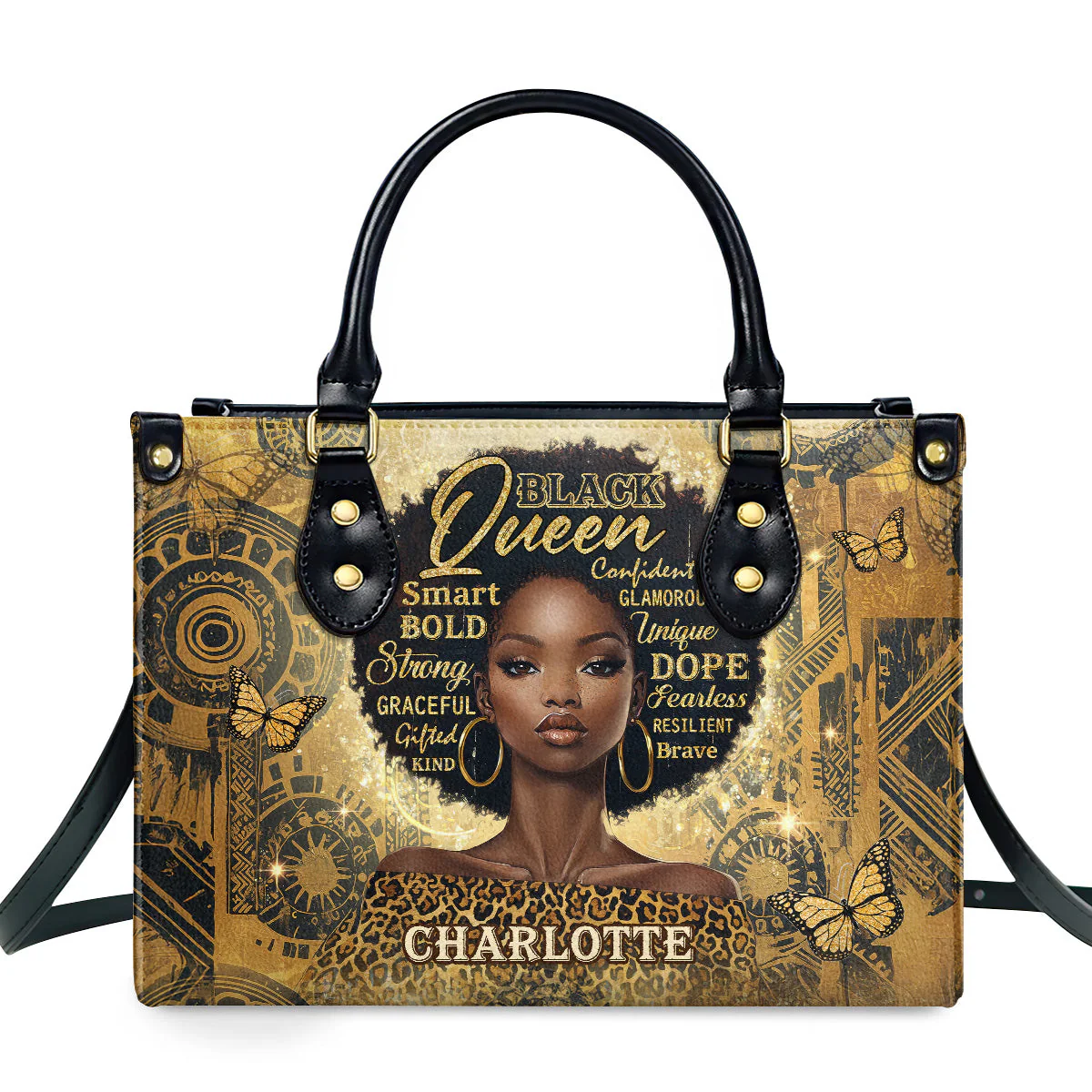 Strong Bold Confident Black Queen - Personalized African Leather Handbag - Inspirational Gift For Her HD95