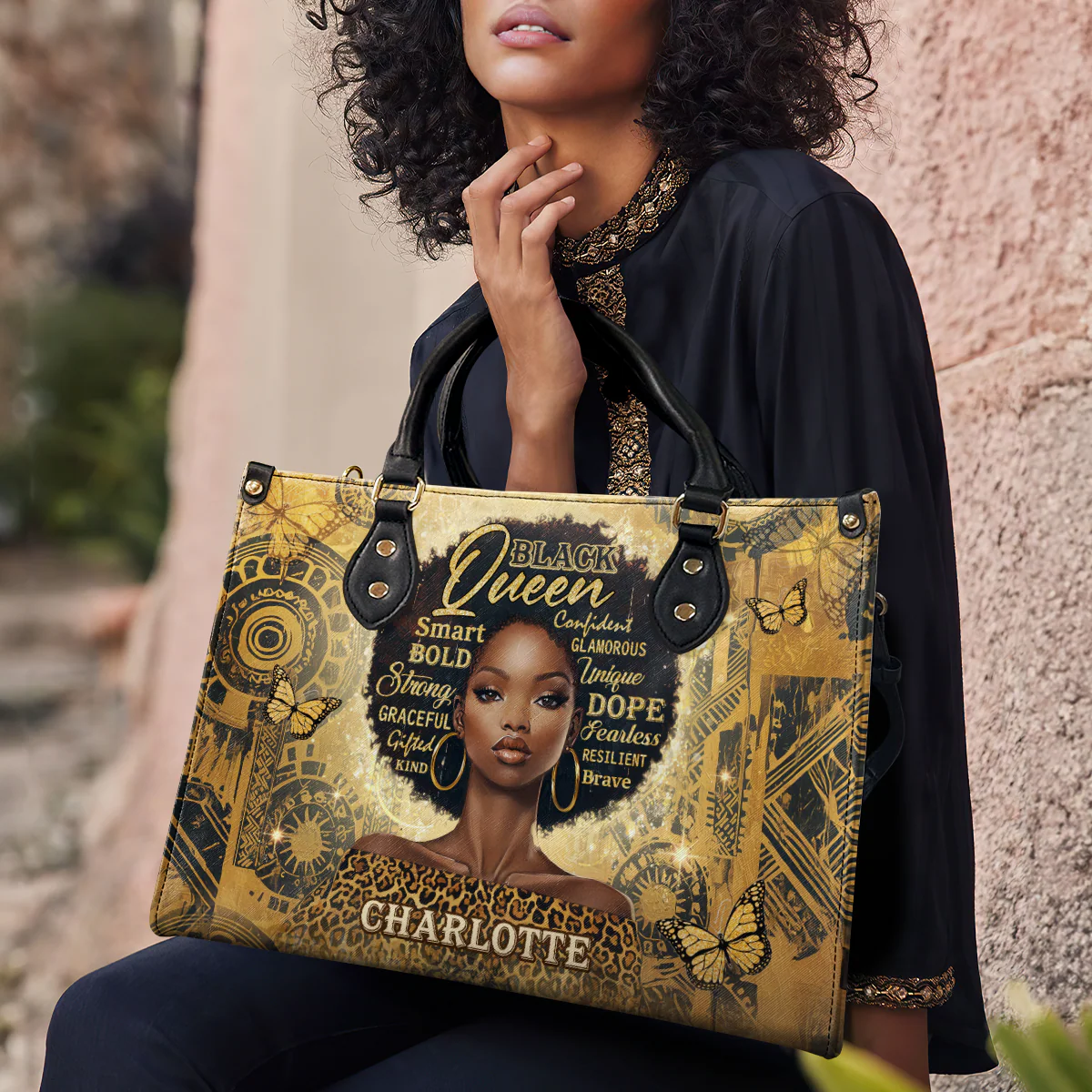 Strong Bold Confident Black Queen - Personalized African Leather Handbag - Inspirational Gift For Her HD95 - Image 6
