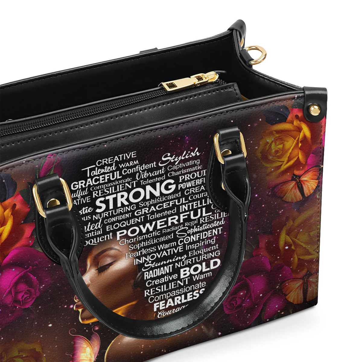 Strong Power Bold Floral Black Girl - Personalized Leather Handbag - Empowerment Gift For Her HD95 - Image 3