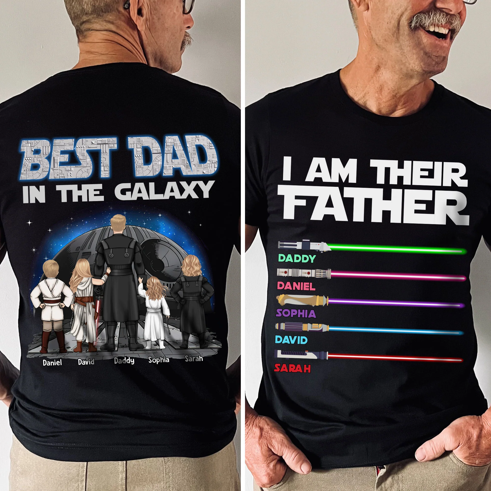Stwa Best Dad In The Galaxy - Personalized Shirt 2 Side - Gift For Dad