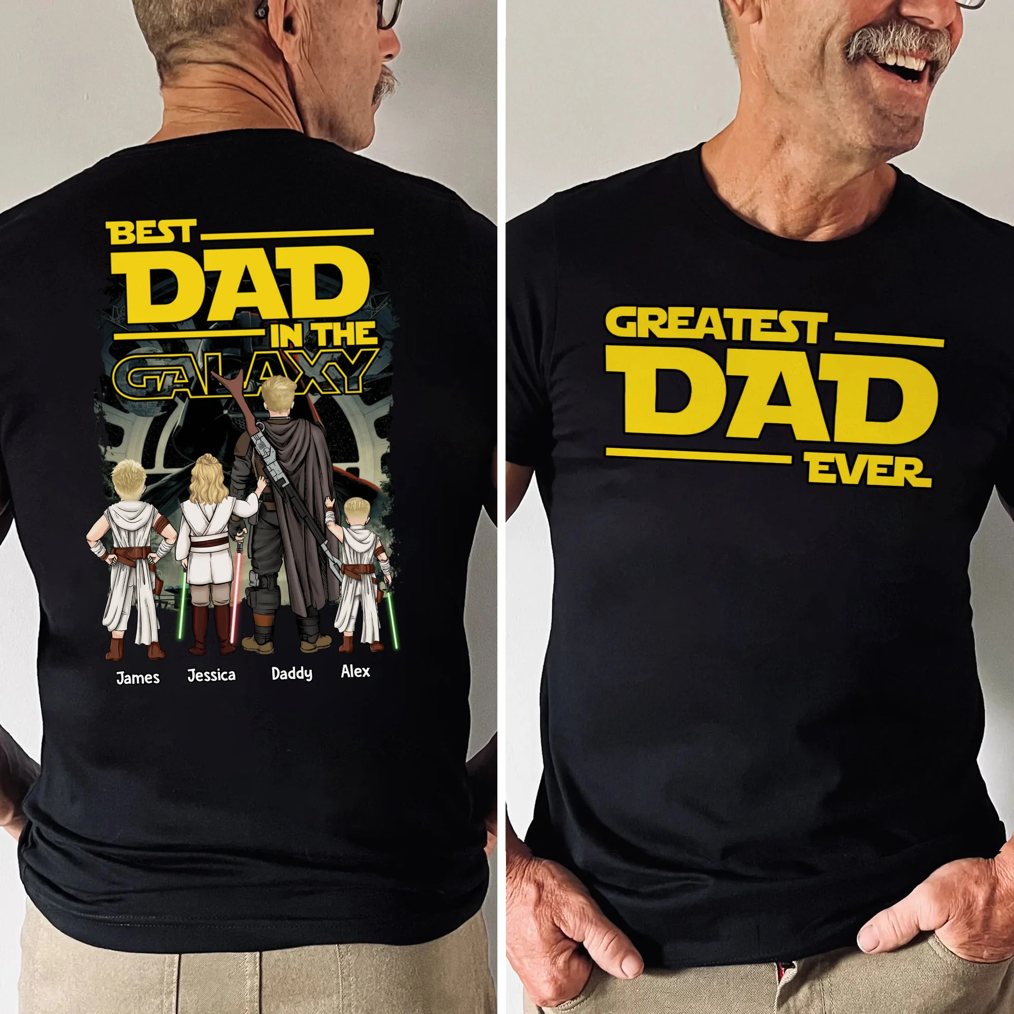 Stwa Best Dad In The Galaxy - Personalized Shirt 2 Side - Gift For Dad
