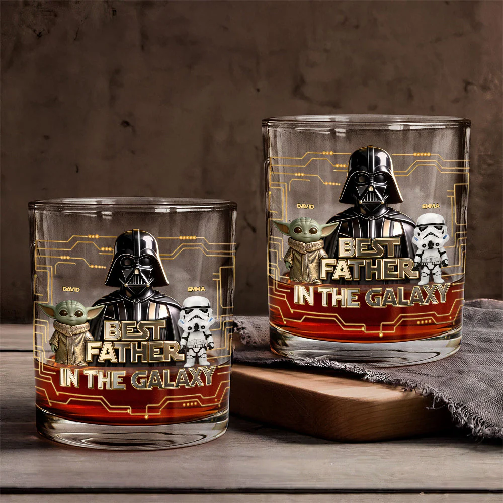 Stwa Best Father In The Galaxy - Personalized Whiskey Glass - Gift For Father's Day - Image 2