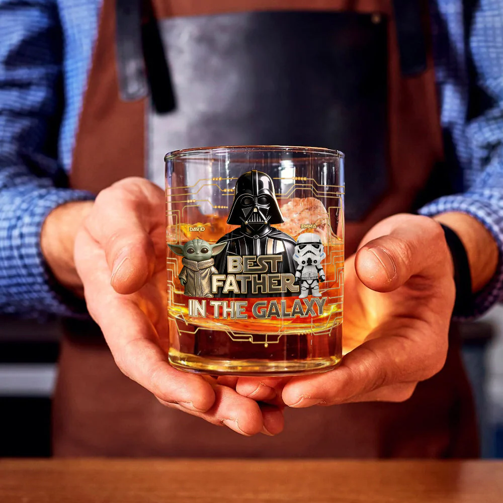 Stwa Best Father In The Galaxy - Personalized Whiskey Glass - Gift For Father's Day - Image 4