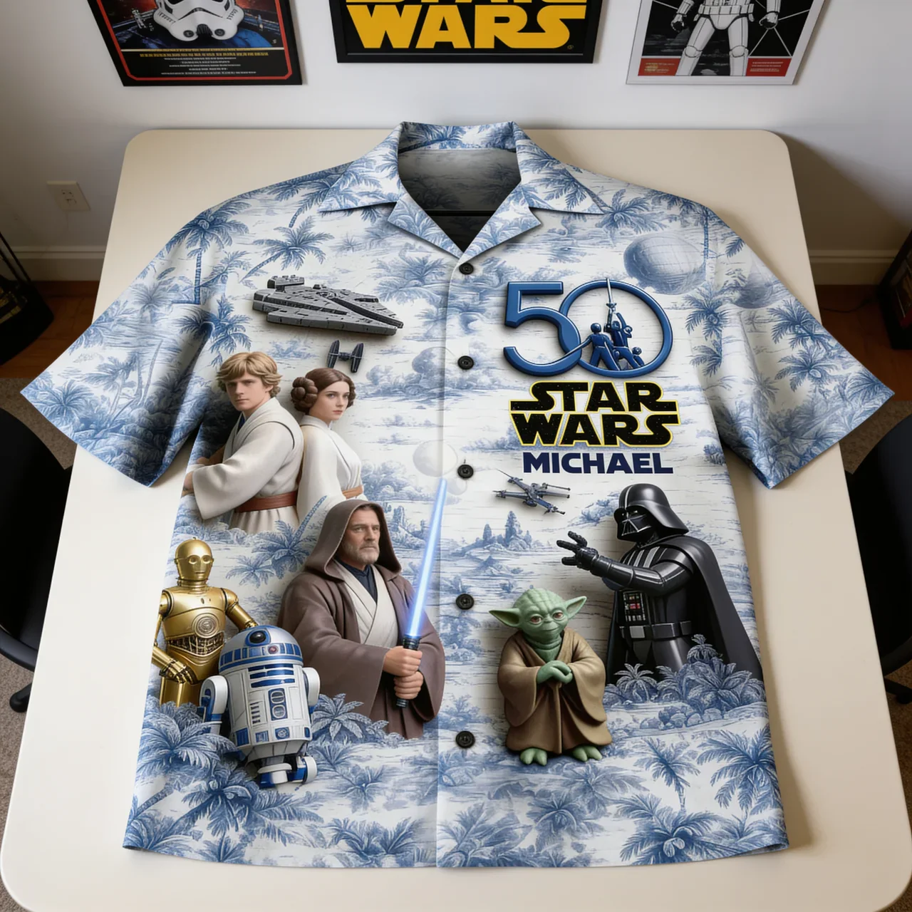 Stwa Celebrate 50 Years Of Legend - Personalized Toile De Jouy Hawaiian Shirt - Anniversary Gift For Movie Fans - Image 2