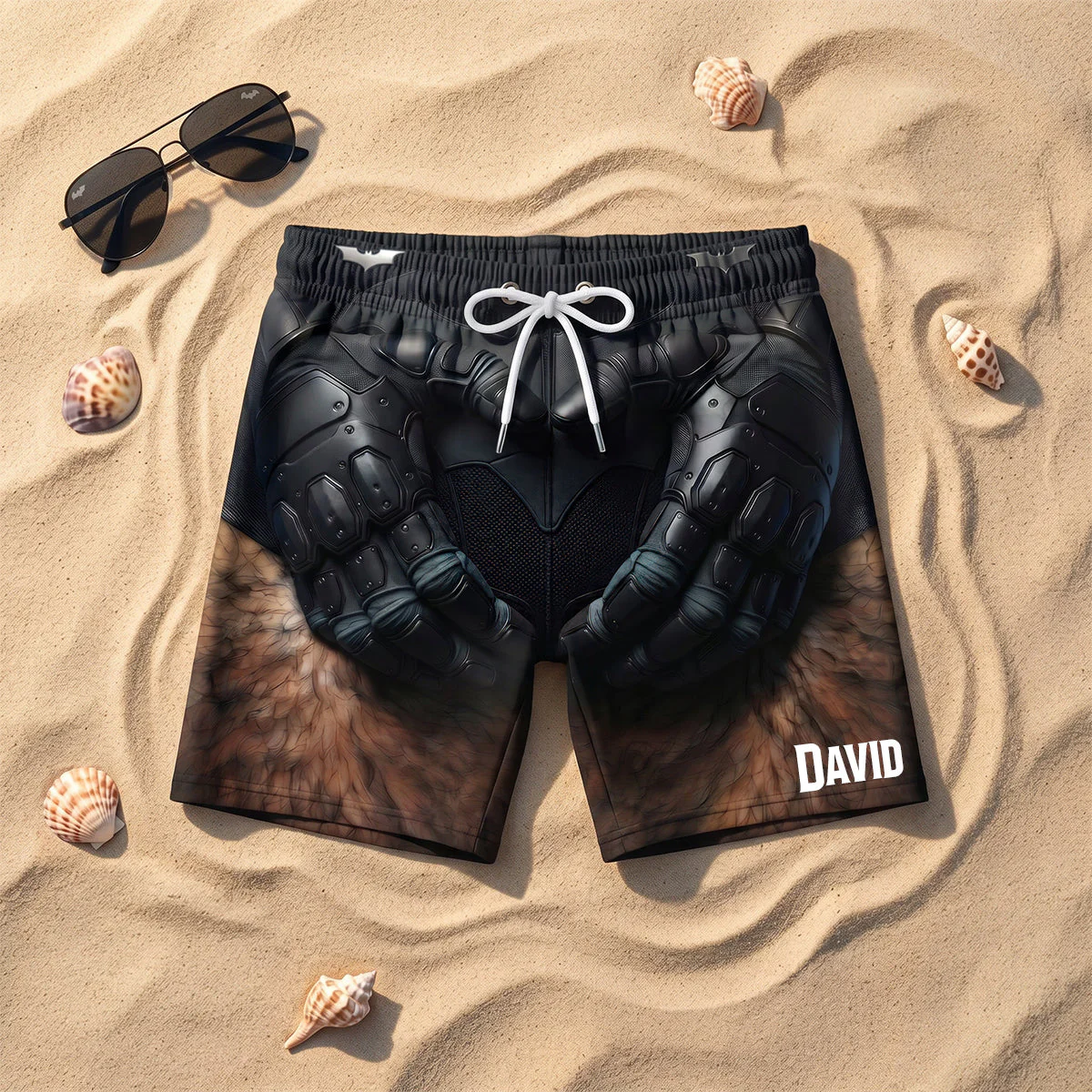 Stwa Custom Funny Muscle Costume Galaxy Warrior Dark Armor - Personalized Beach Short - Gifts For Him, Husband, Dad - Image 4