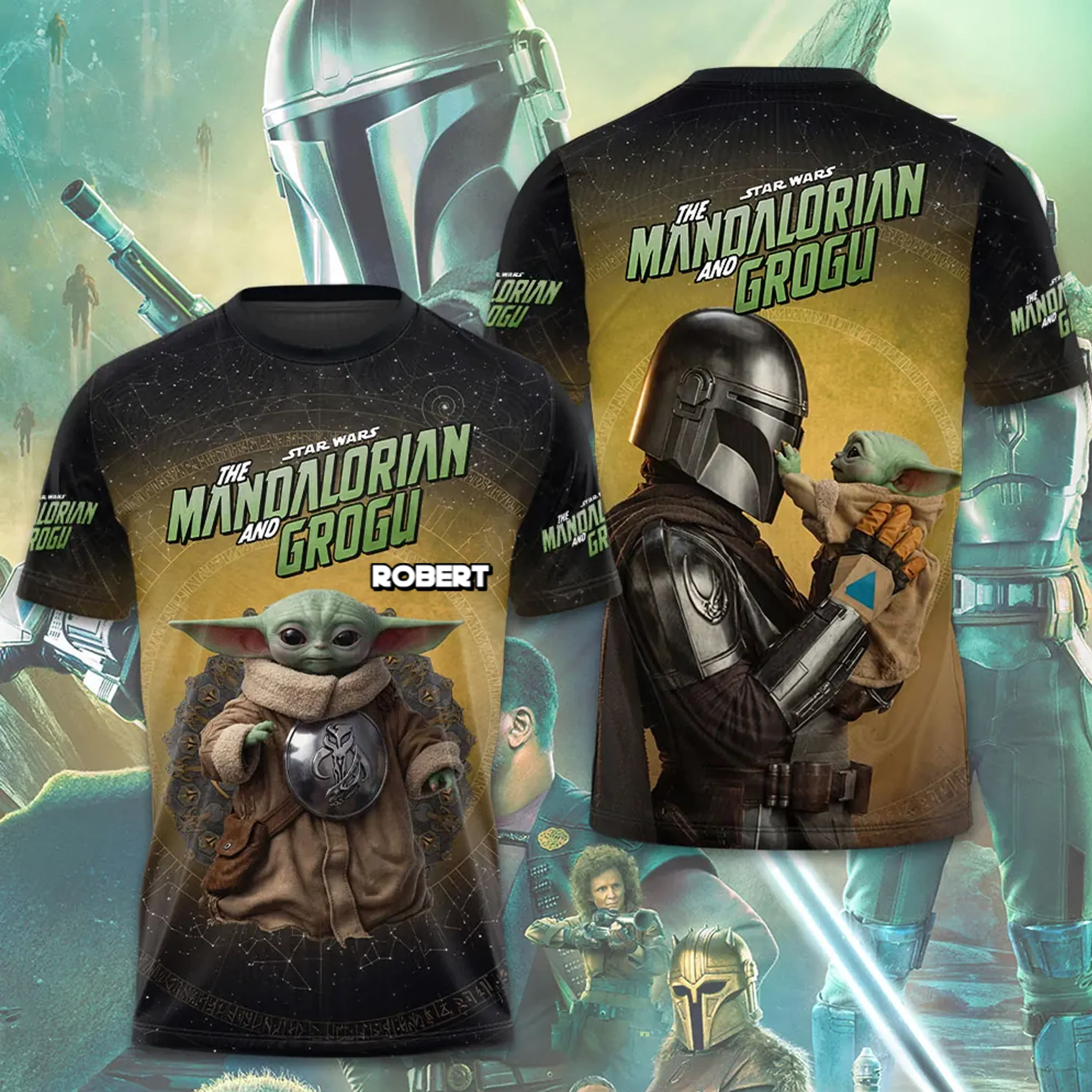 Stwa Galactic Tracker And The Child - Personalized All Over Shirt - Gift For Movie Fans