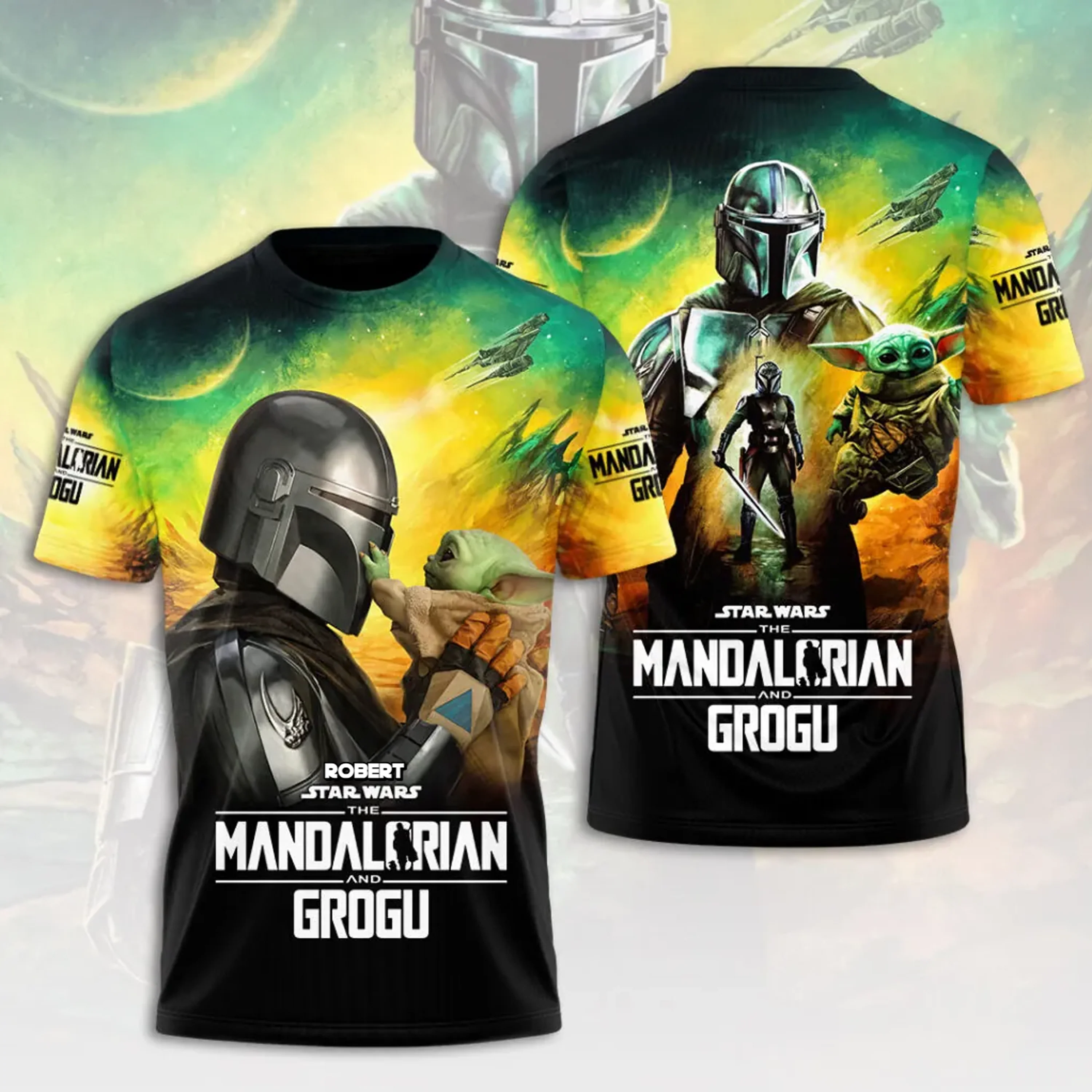 Stwa Galactic Tracker And The Child - Personalized All Over Shirt - Gift For Movie Fans