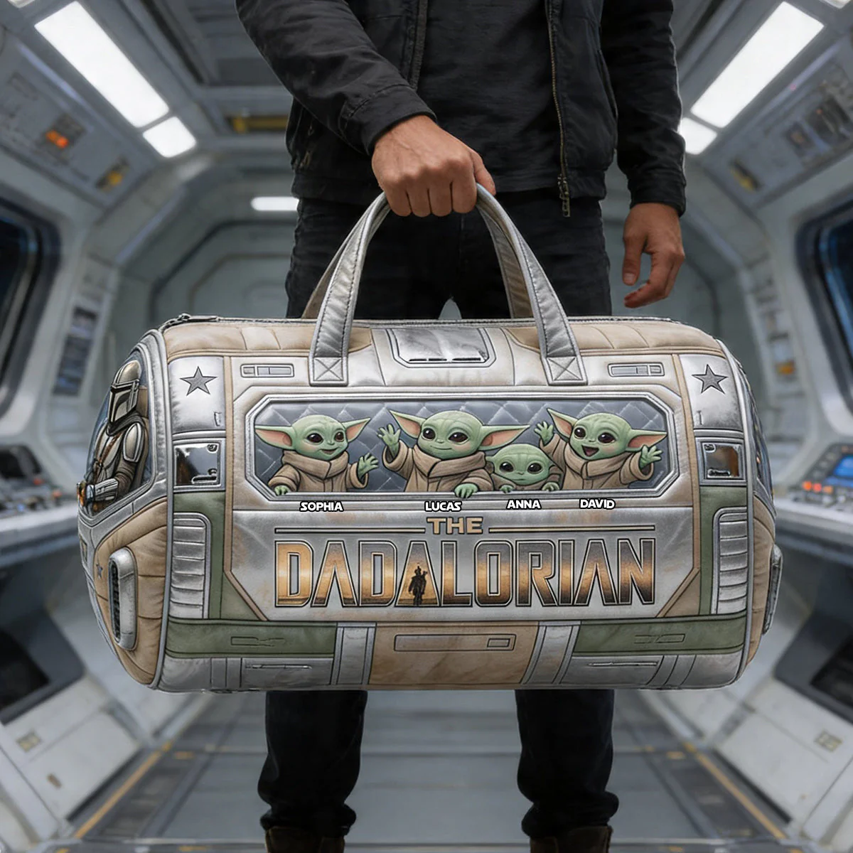 Stwa Galactic Tracker And The Child - Personalized  Quilt Duffle Bag - Gift For Dad - Image 3