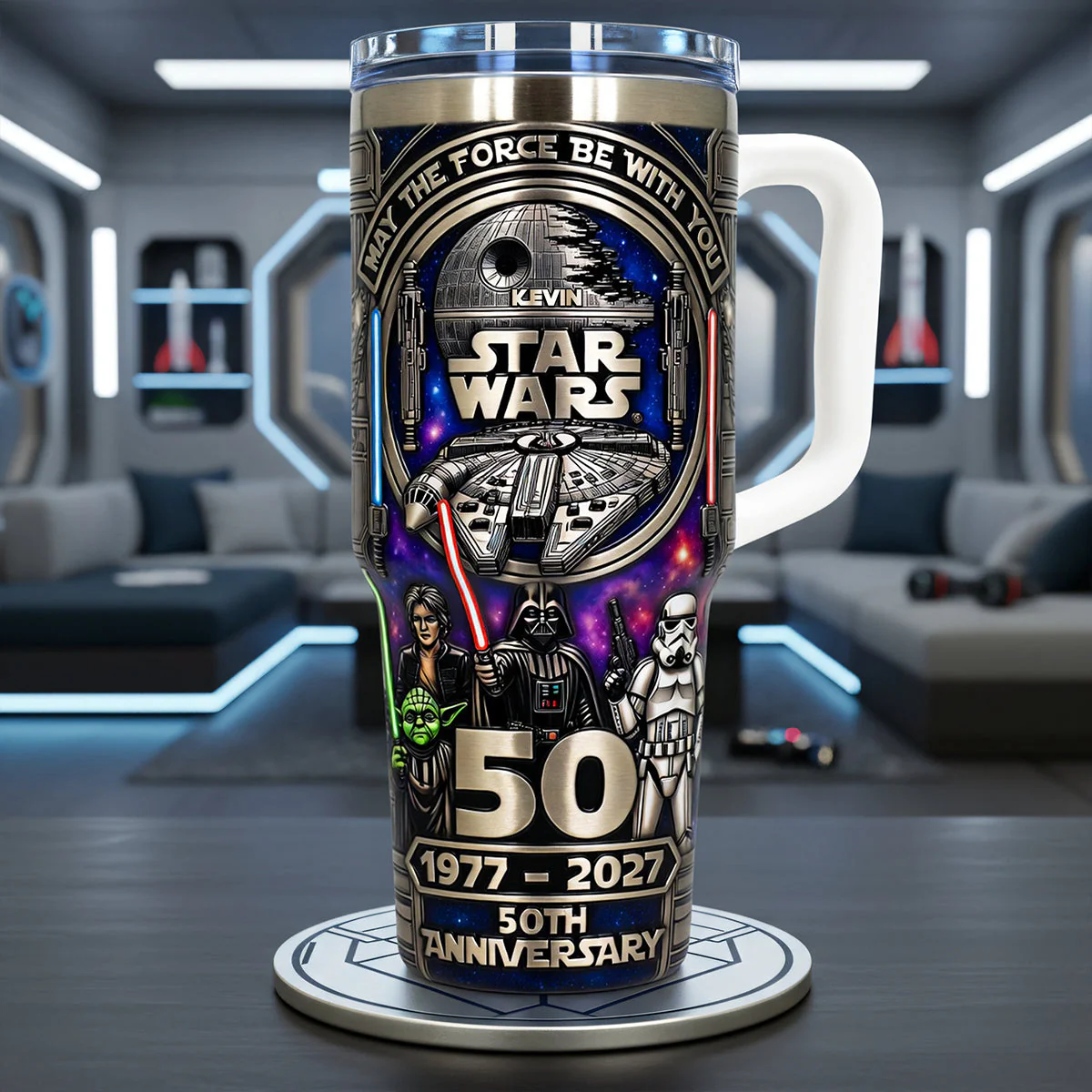 Stwa Galaxy Star 50th Anniversary May The Force Be With You - Personalized Tumbler 40oz Cup With Straw - Anniversary Gift For Movie Fans HH01