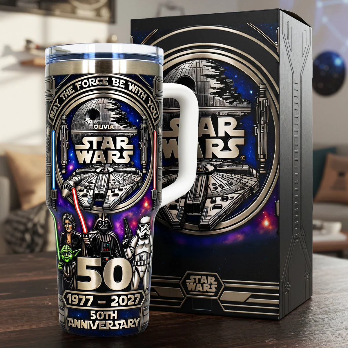 Stwa Galaxy Star 50th Anniversary May The Force Be With You - Personalized Tumbler 40oz Cup With Straw - Anniversary Gift For Movie Fans HH01 - Image 3