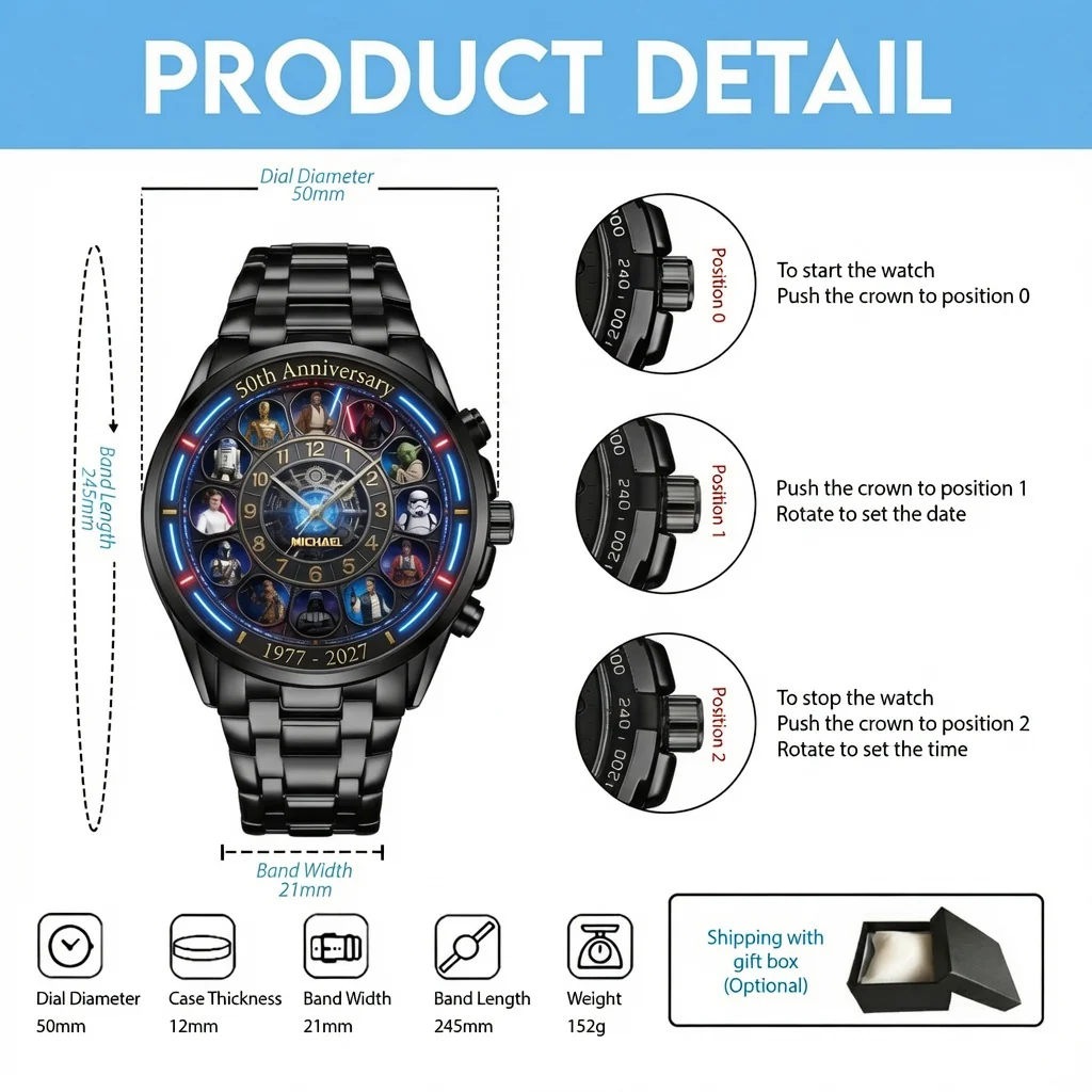 Galaxy Star Celebrate 50 Years Of Legend - Personalized Hand Watch - Anniversary Gift For Movie Fans - Stwa - Image 5