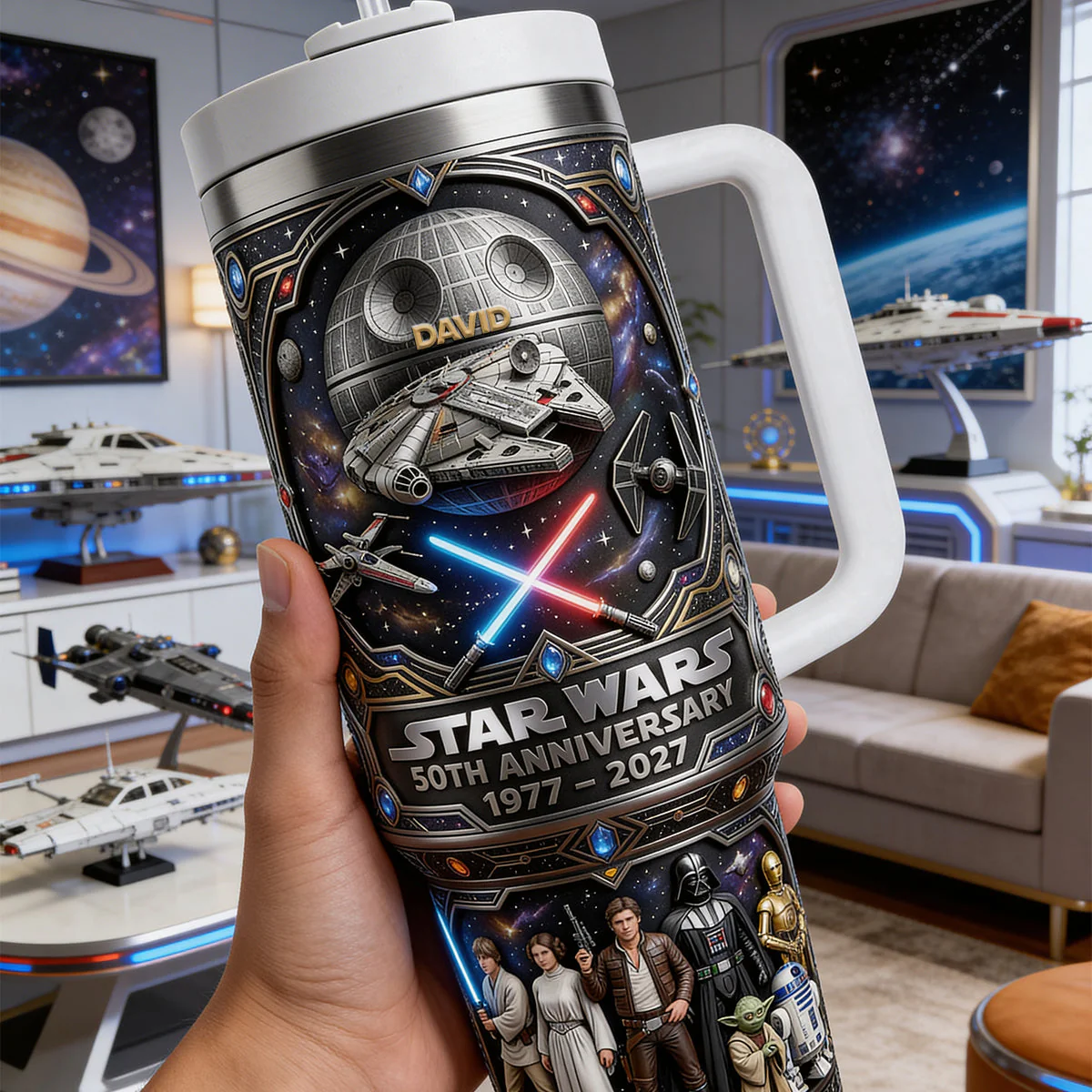 Stwa Galaxy Star Celebrate 50 Years Of Magic - Personalized Tumbler 40oz Cup With Straw - Gift For Movie Fans NL122 - Image 3