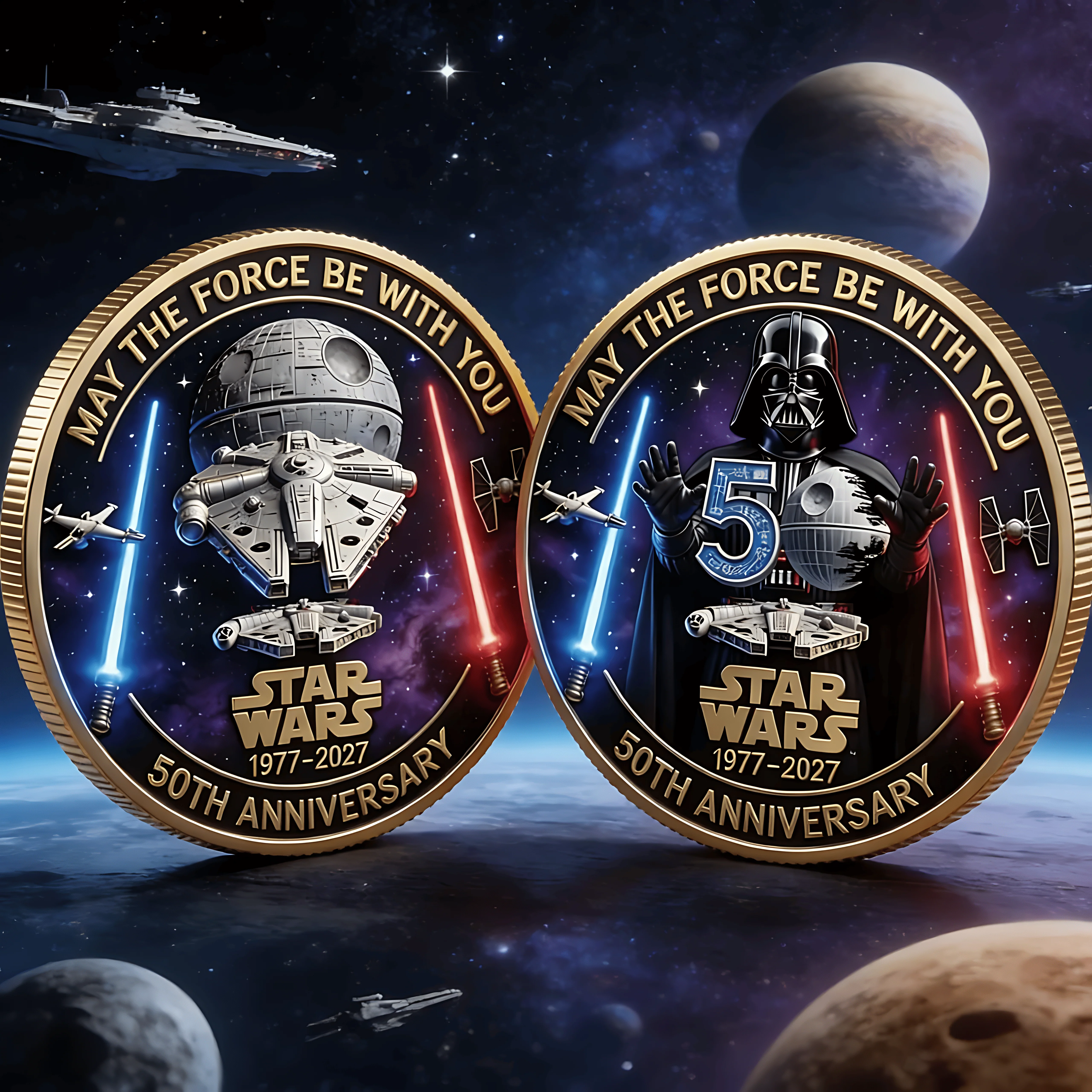 Stwa Galaxy Star Celebrate 50th Anniversary - Personalized Commemorative Coin - Anniversary Gift For Movie Fans NL122