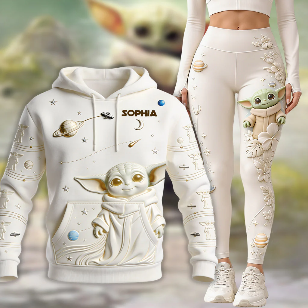 Stwa Galaxy Star Just Loves Baby Yoda - Personalized Hoodie And Leggings - Gift For Her, Movie Fans