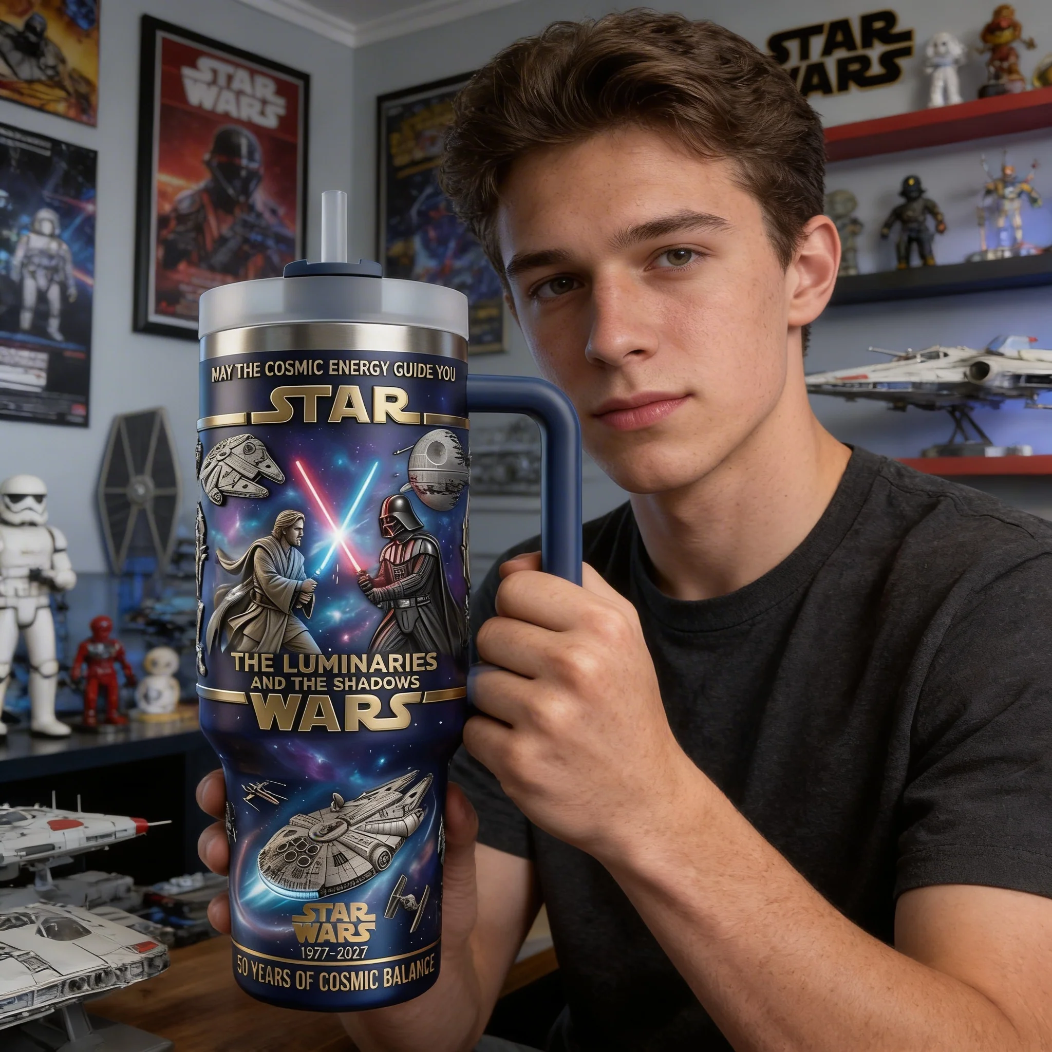 Stwa Galaxy Star May The Cosmic Energy Guide You - Personalized Tumbler 40oz Cup With Straw - Anniversary Gift For Movie Fans NL122