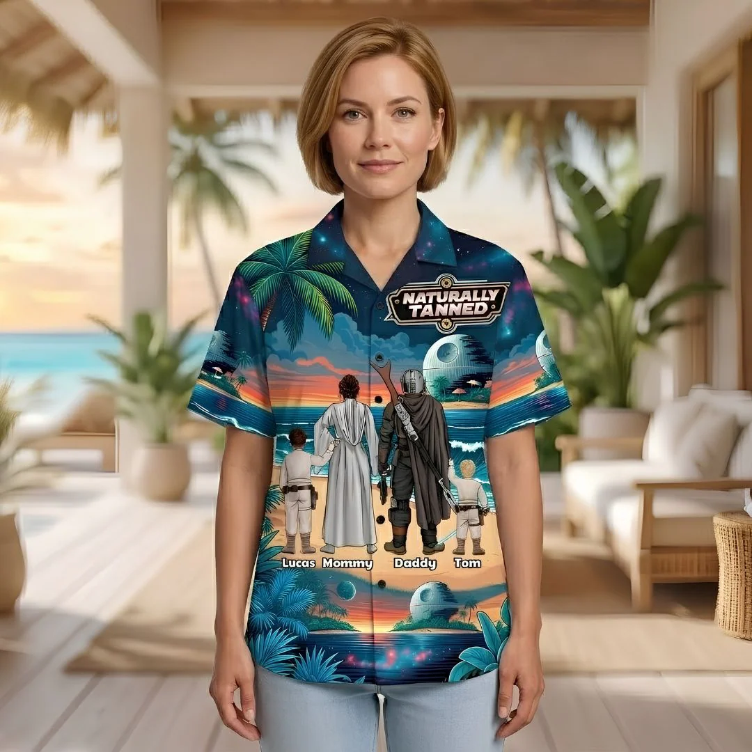 Stwa Galaxy Warrior Family Naturally Tanned Summer Vacation - Personalized Hawaiian Shirt - Gift For Family, Fan Movies - Image 3
