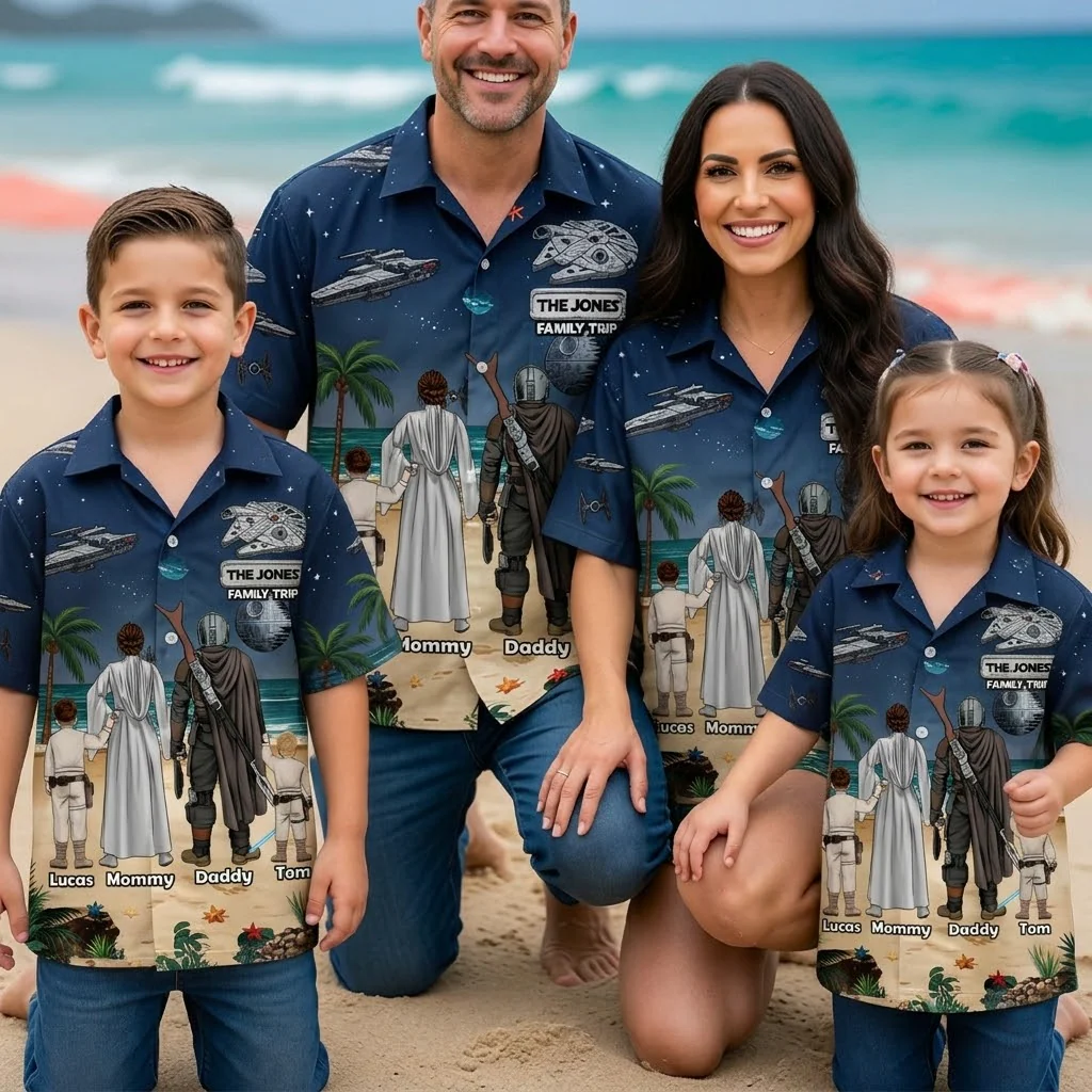 Stwa Galaxy Warrior Family Summer Vacation - Personalized Hawaiian Shirt - Gift For Family, Fan Movies