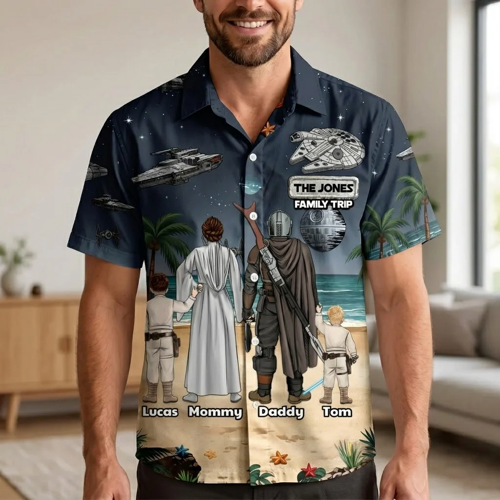 Stwa Galaxy Warrior Family Summer Vacation - Personalized Hawaiian Shirt - Gift For Family, Fan Movies - Image 2