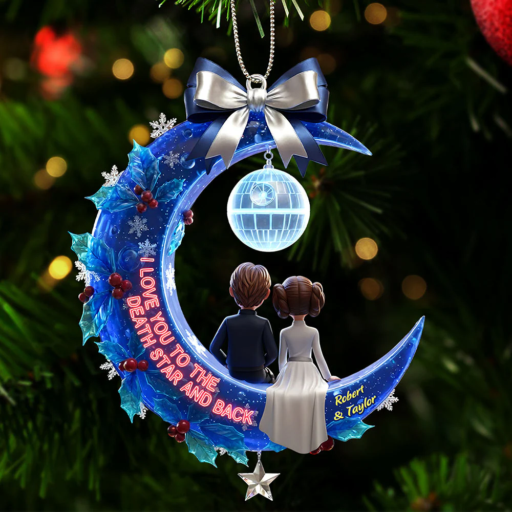 Stwa Galaxy Warrior I Love You To The Moon And Back - Personalized Acrylic Ornament - Gift For Couple