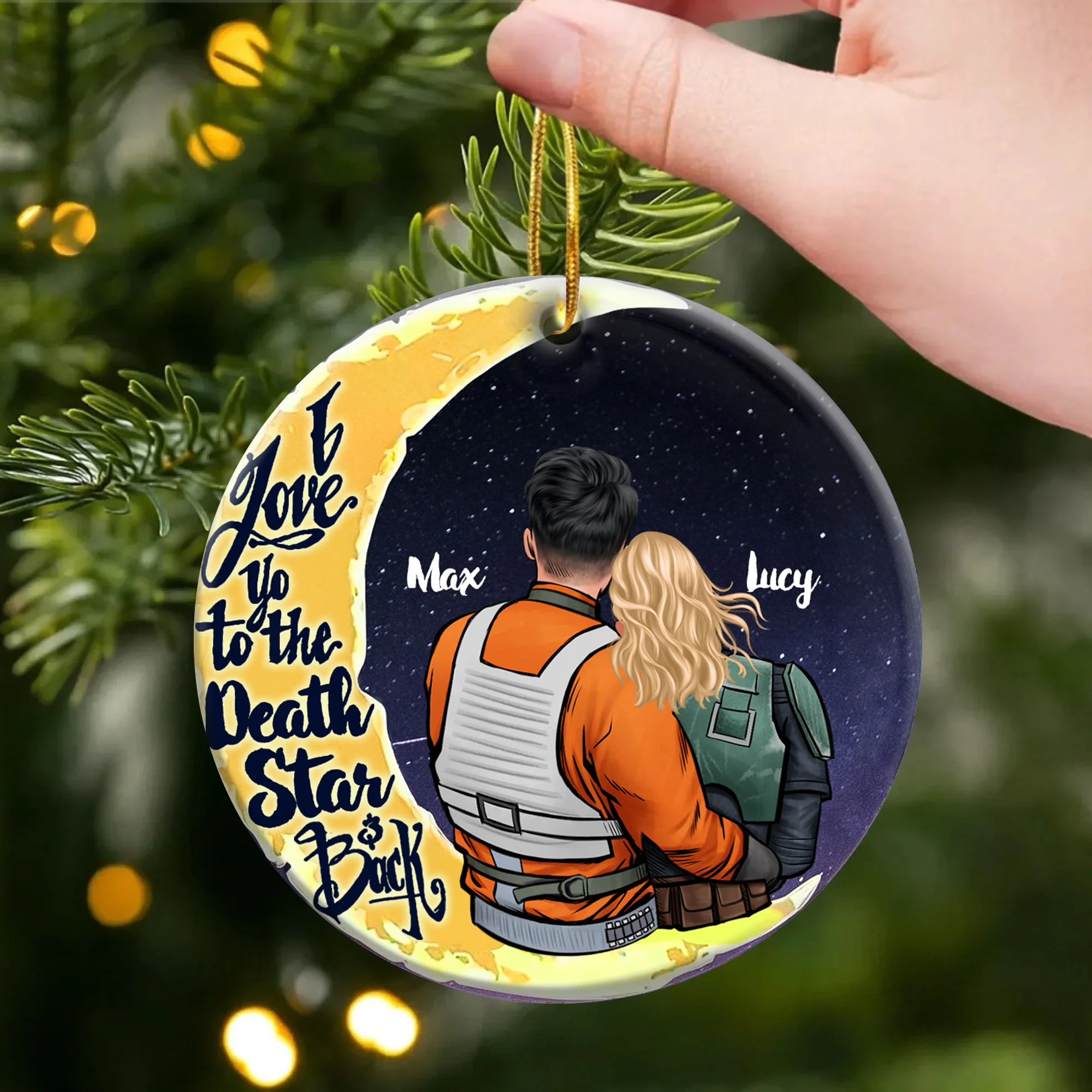 Stwa I Love You To The Death Star - Personalized Ceramic Ornament - Gift For Couples, Christmas Ver01 TD118
