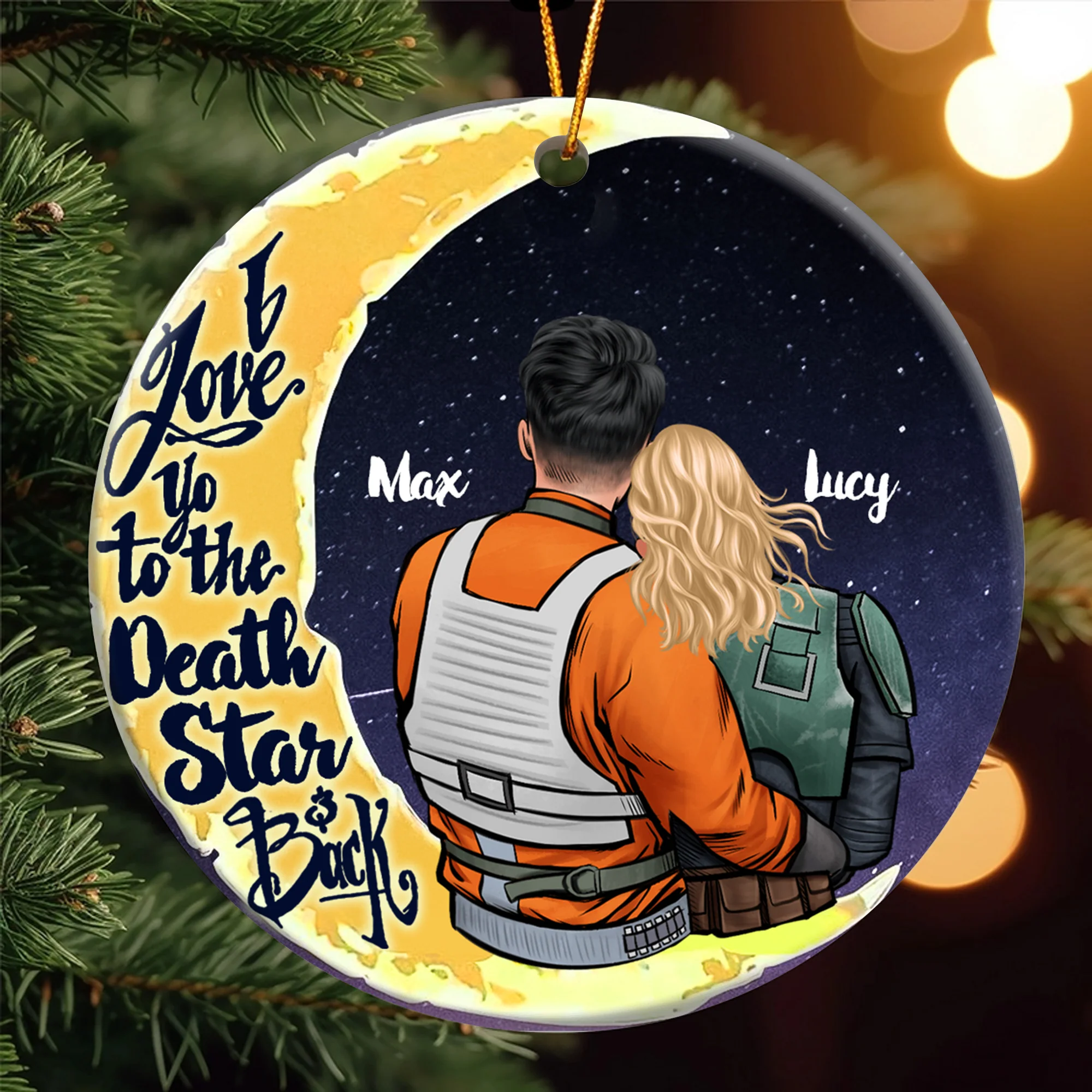 Stwa I Love You To The Death Star - Personalized Ceramic Ornament - Gift For Couples, Christmas Ver01 TD118 - Image 2