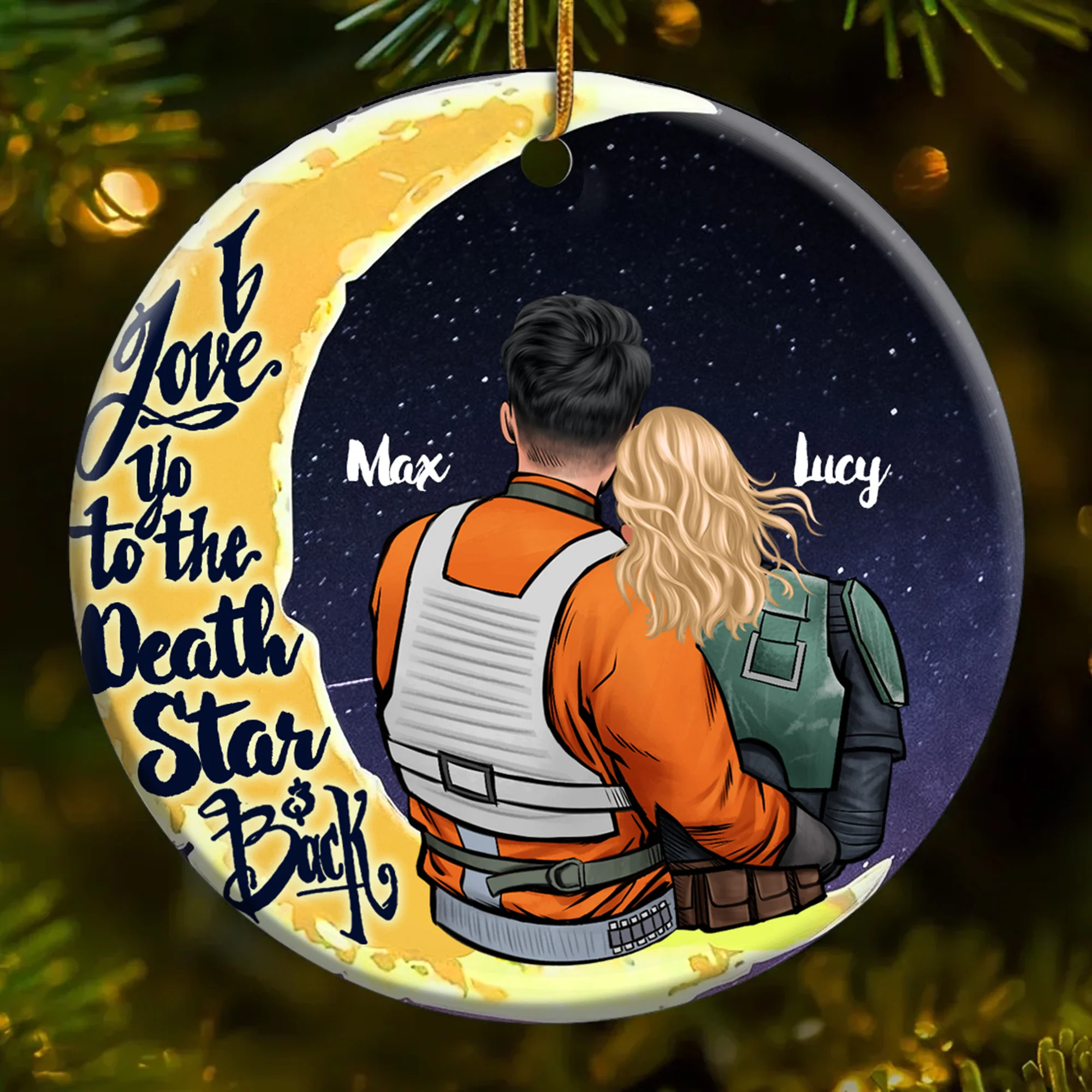 Stwa I Love You To The Death Star - Personalized Ceramic Ornament - Gift For Couples, Christmas Ver01 TD118 - Image 4