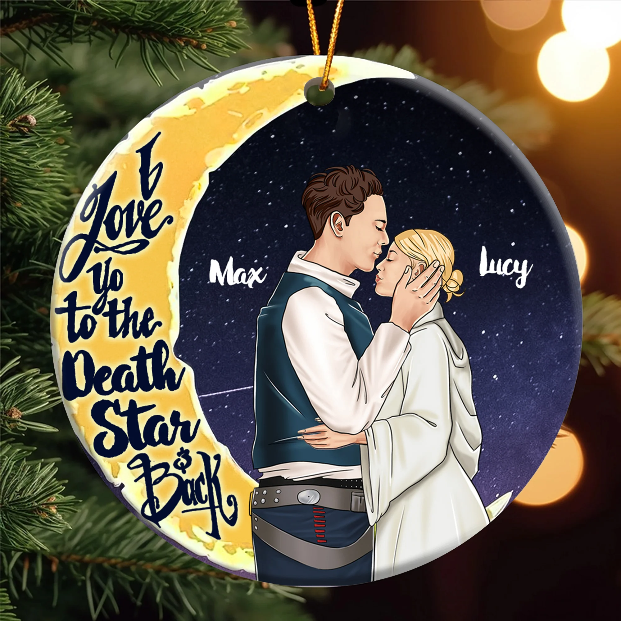 Stwa I Love You To The Death Star - Personalized Ceramic Ornament - Gift For Couples, Christmas Ver02 TD118 CU5081104 - Image 2