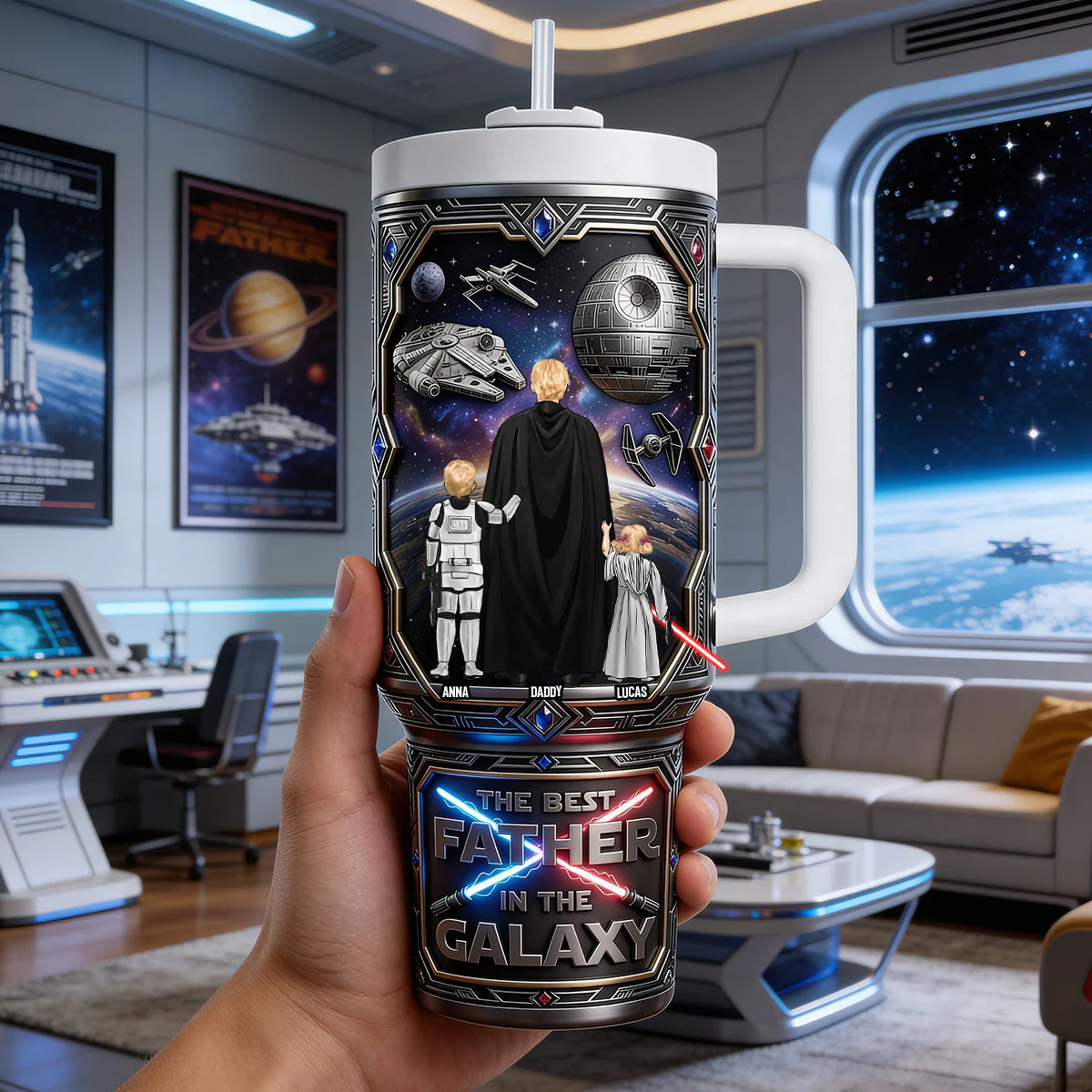 Stwa The Best Father In The Galaxy - Personalized Tumbler Cup With Straw - Gift For Dad, Father's Day | CL08 HH01 - Image 2