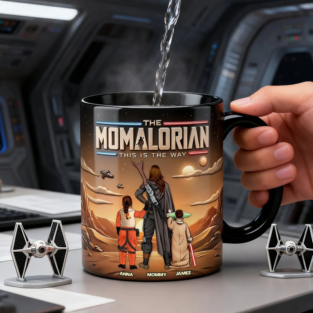 Stwa The Momalorian With Kids - Personalized Black Mug - Gift For Mom