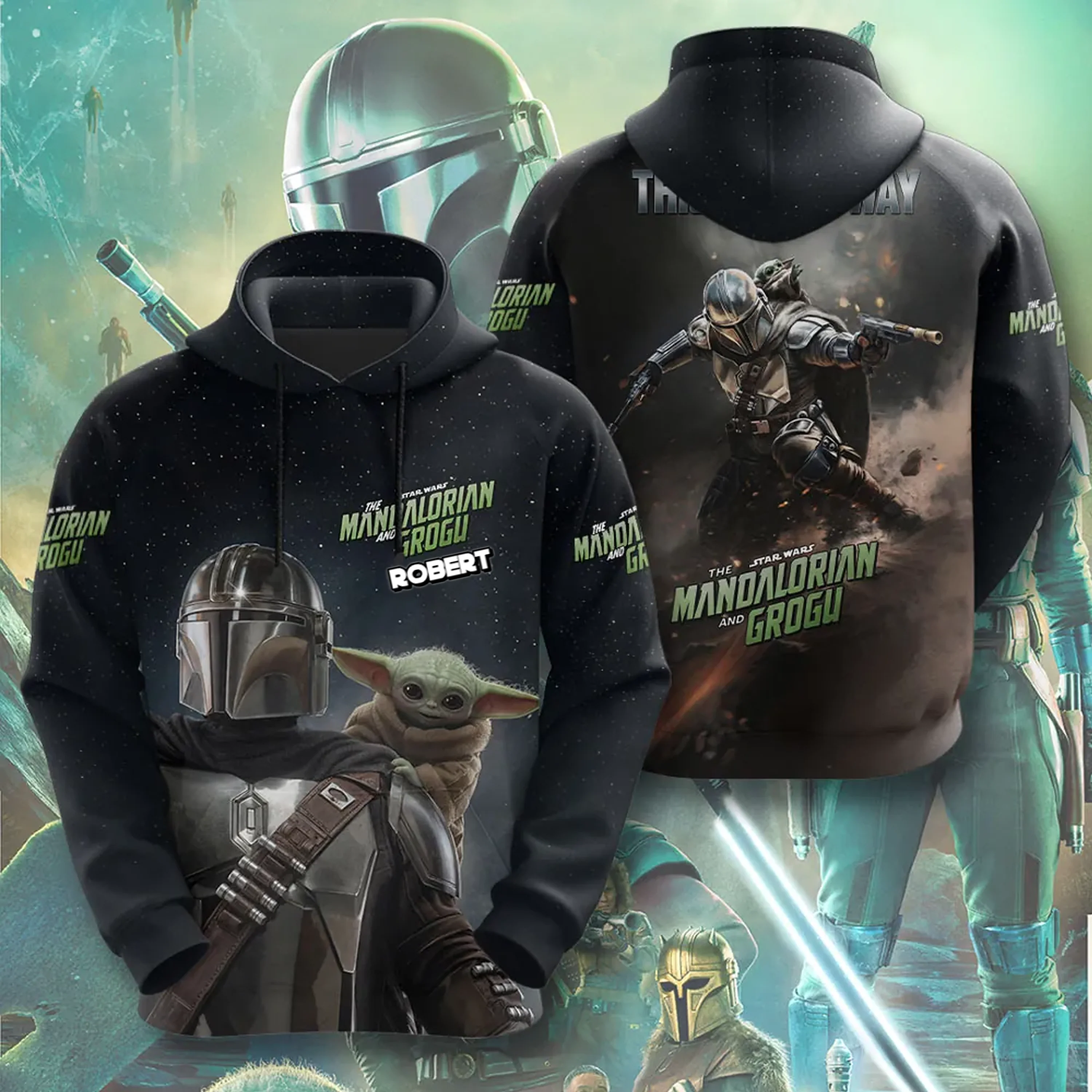 Stwa This Is The Way - Personalized Galactic Tracker And The Child All Over Shirt - Gift For Movie Fans - Image 2