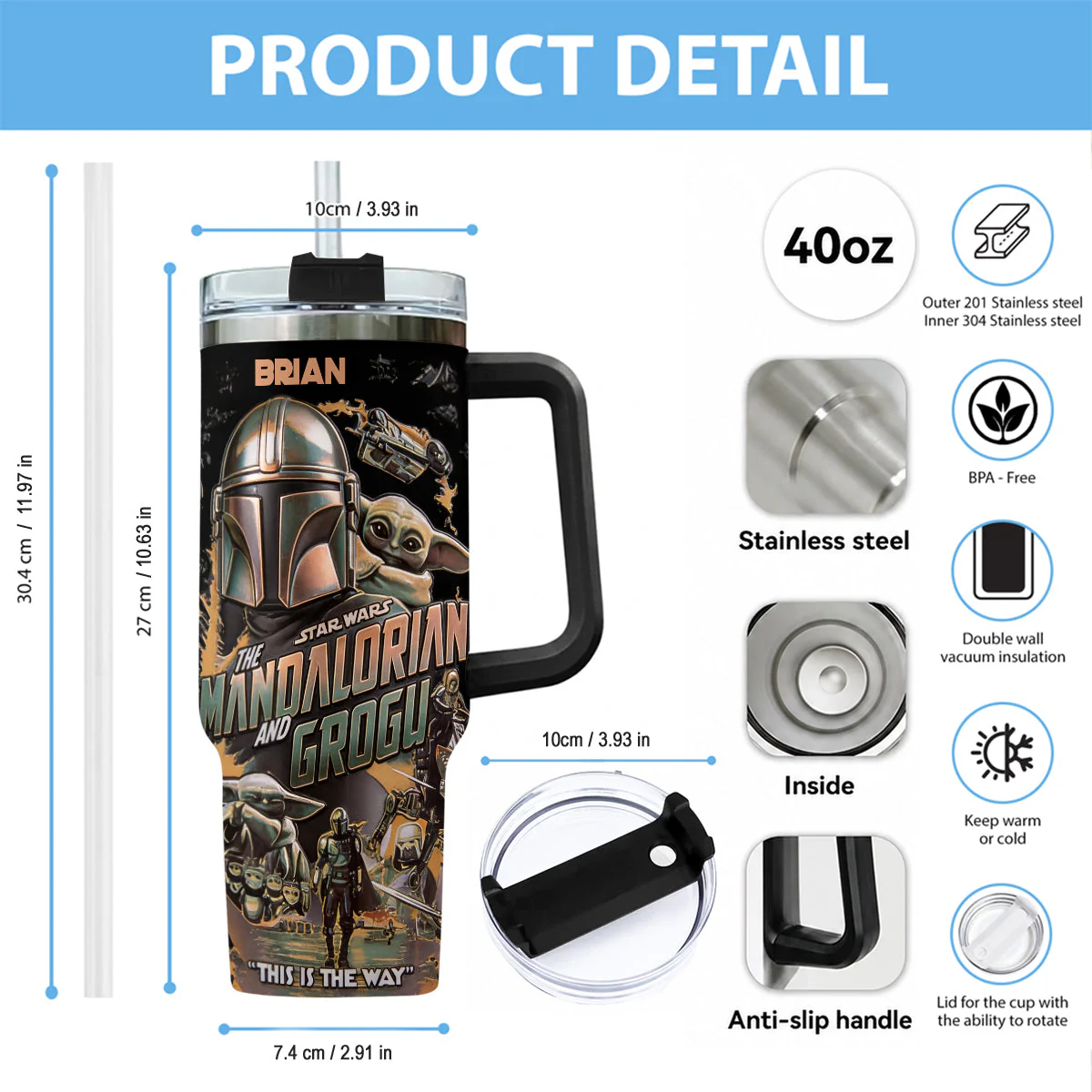 Stwa This Is The Way - Personalized Tumbler With Handle - Gift For Movie Fans - Image 5