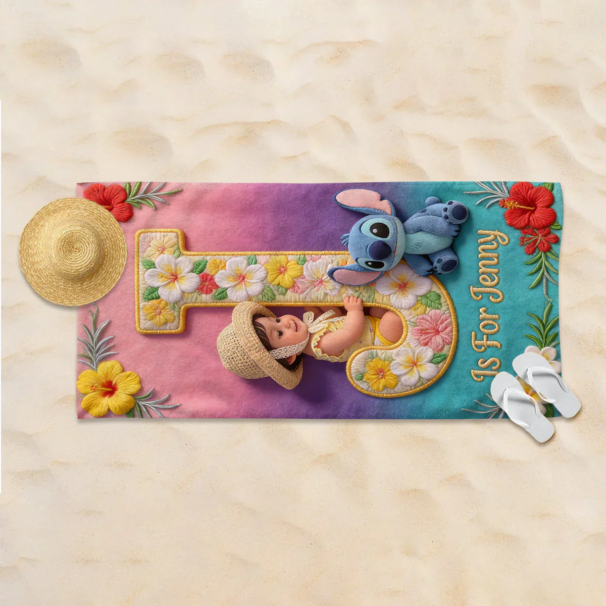 Summer Beach Vacation With Cute Aliens And Little Kid - Personalized Custom Photo Beach Towel - Vacation Gift For Movie Fans - Sti - Image 3