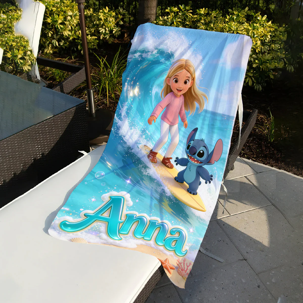 Summer Surfing Vacation With Cute Blue Alien - Personalized Custom Photo Beach Towel - Vacation Gift For Movie Fans - Sti - Image 5